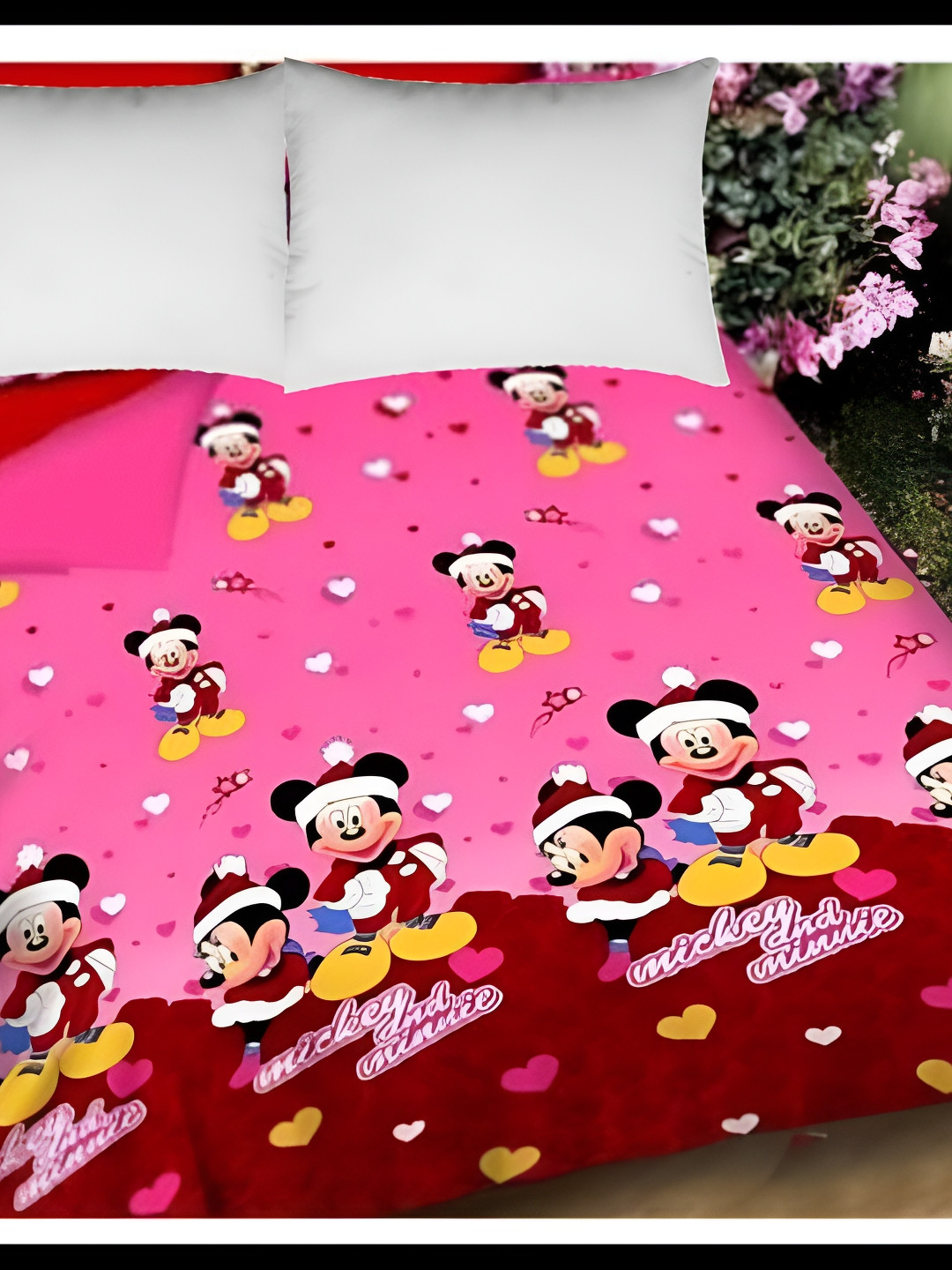 Supreme Home Collective Pink Cartoon Characters Microfiber 144 TC Queen Bedsheet -89 x 79 inches