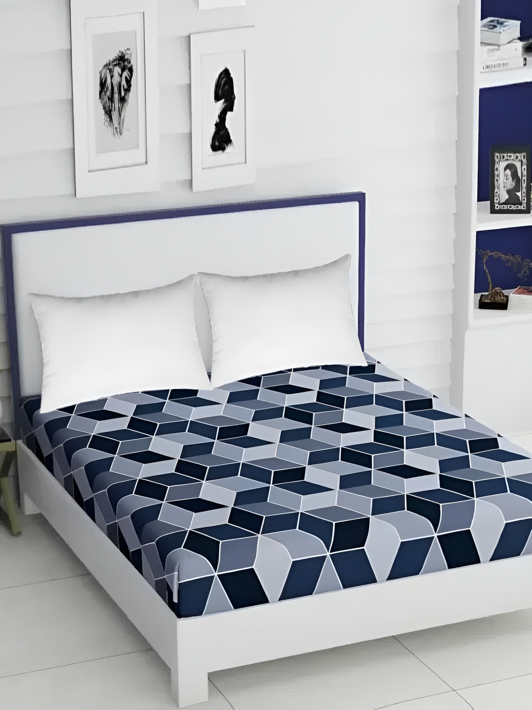 Supreme Home Collective Blue Geometric Microfiber Easy Care 144 TC Queen Bedsheet -89 x 79 inches