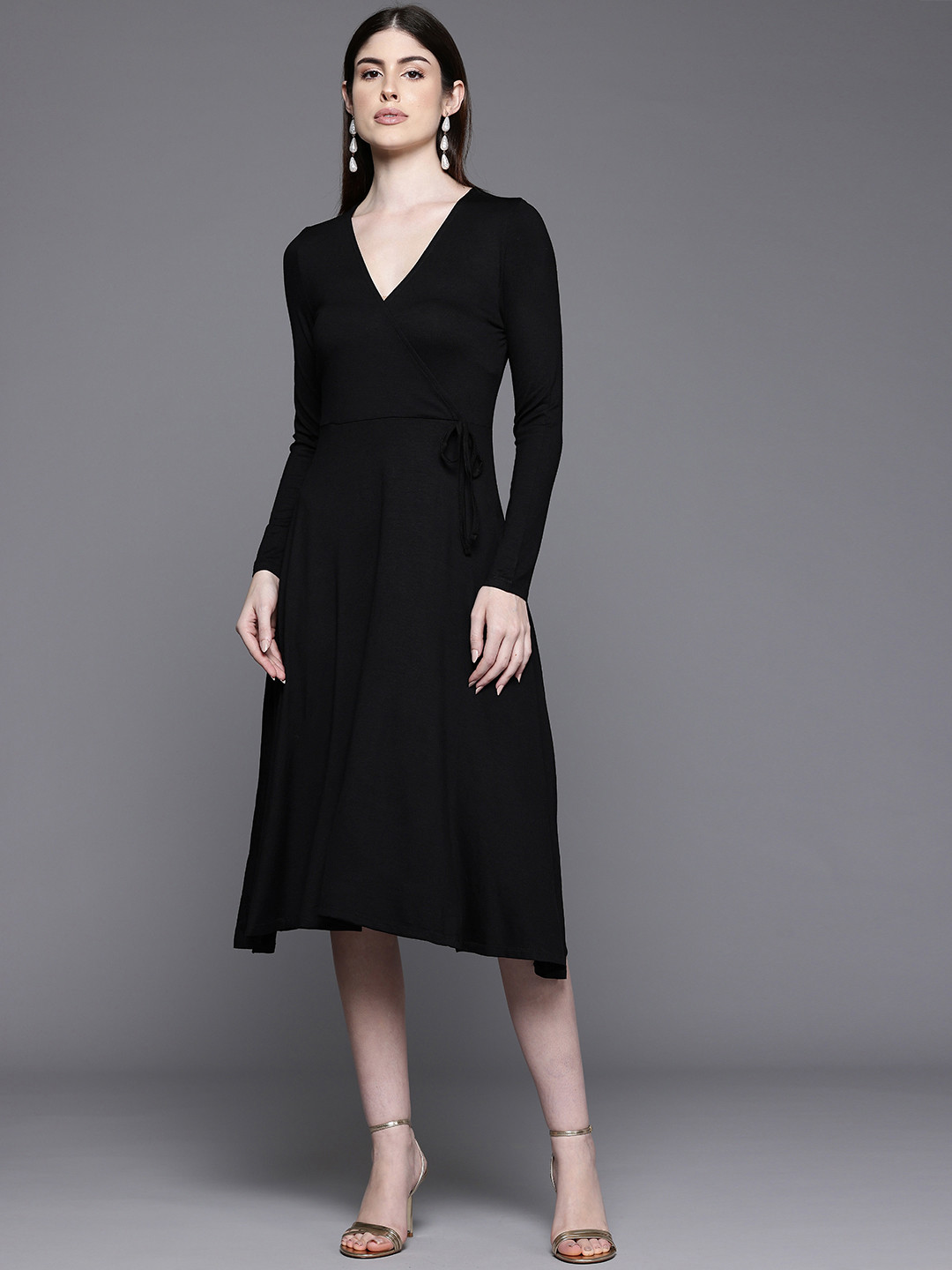 DOROTHY PERKINS V-Neck Wrap-Style Midi Dress