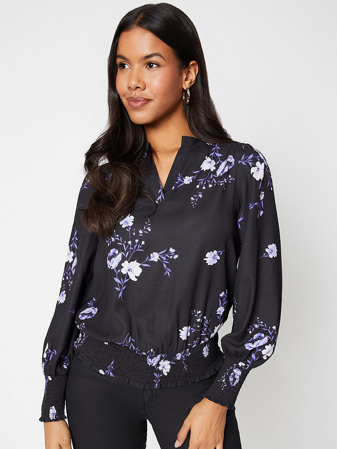 DOROTHY PERKINS Floral Print Shirred Yoke Blouson Top