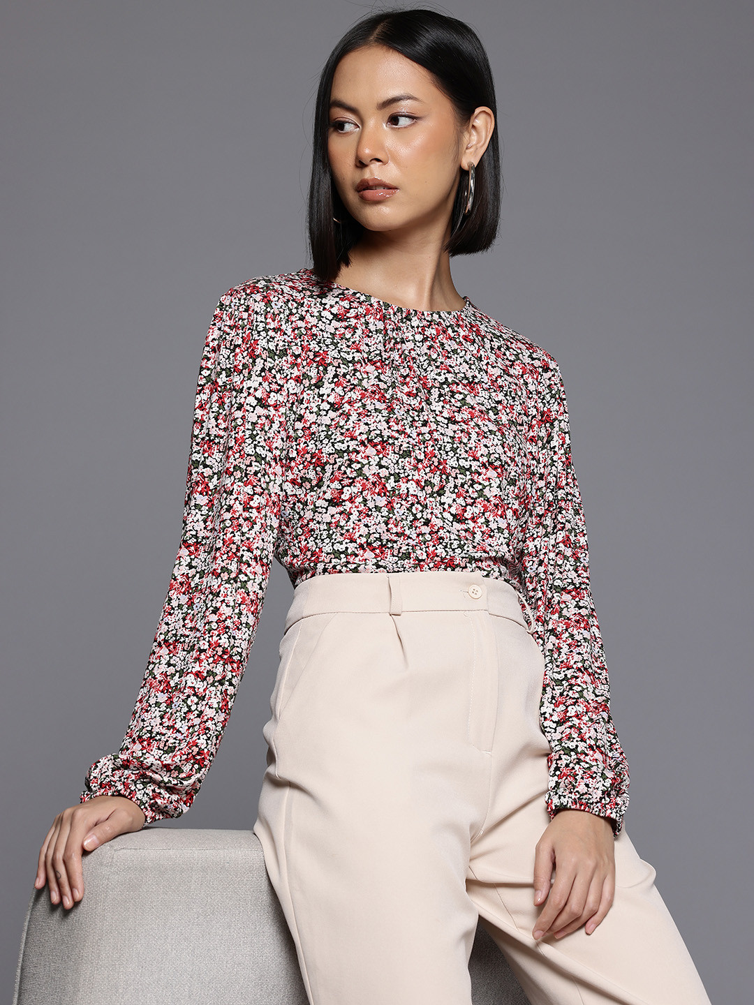 DOROTHY PERKINS Floral Print Petite Gathered Neckline Top