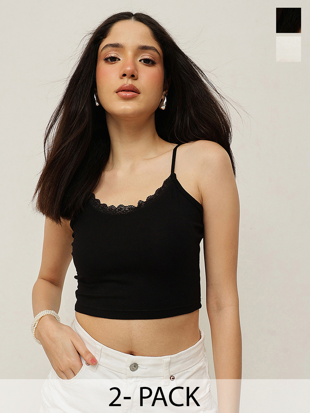 Espresso Pack Of 2 Non Padded Ultra-Soft Crop Camisoles