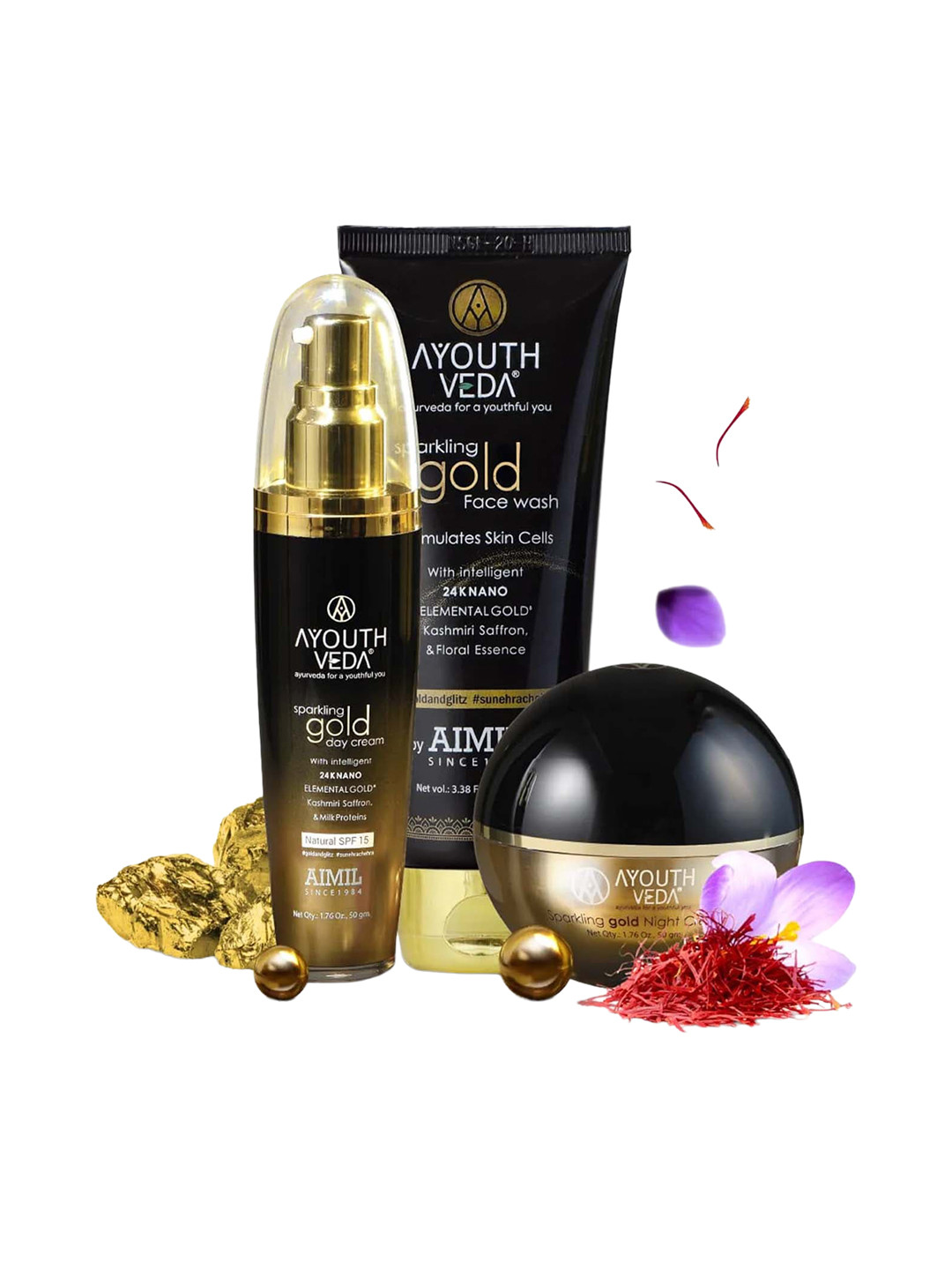 AYOUTHVEDA 3-Pc Sparkling Gold Gift Combo