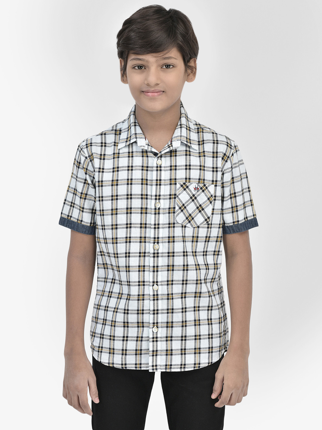 Crimsoune Club Boys Classic Tartan Checks Spread Collar Half Sleeves Cotton Shirt