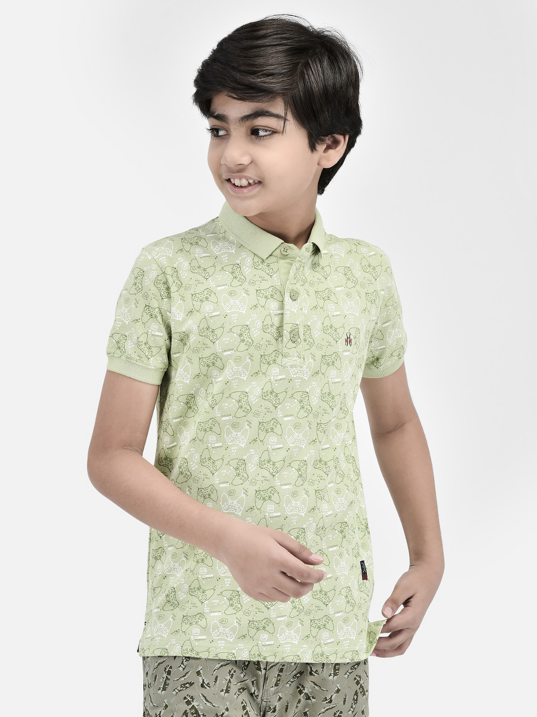 Crimsoune Club Boys Slim Fit Graphic Printed V-Neck Polo Collar T-shirt