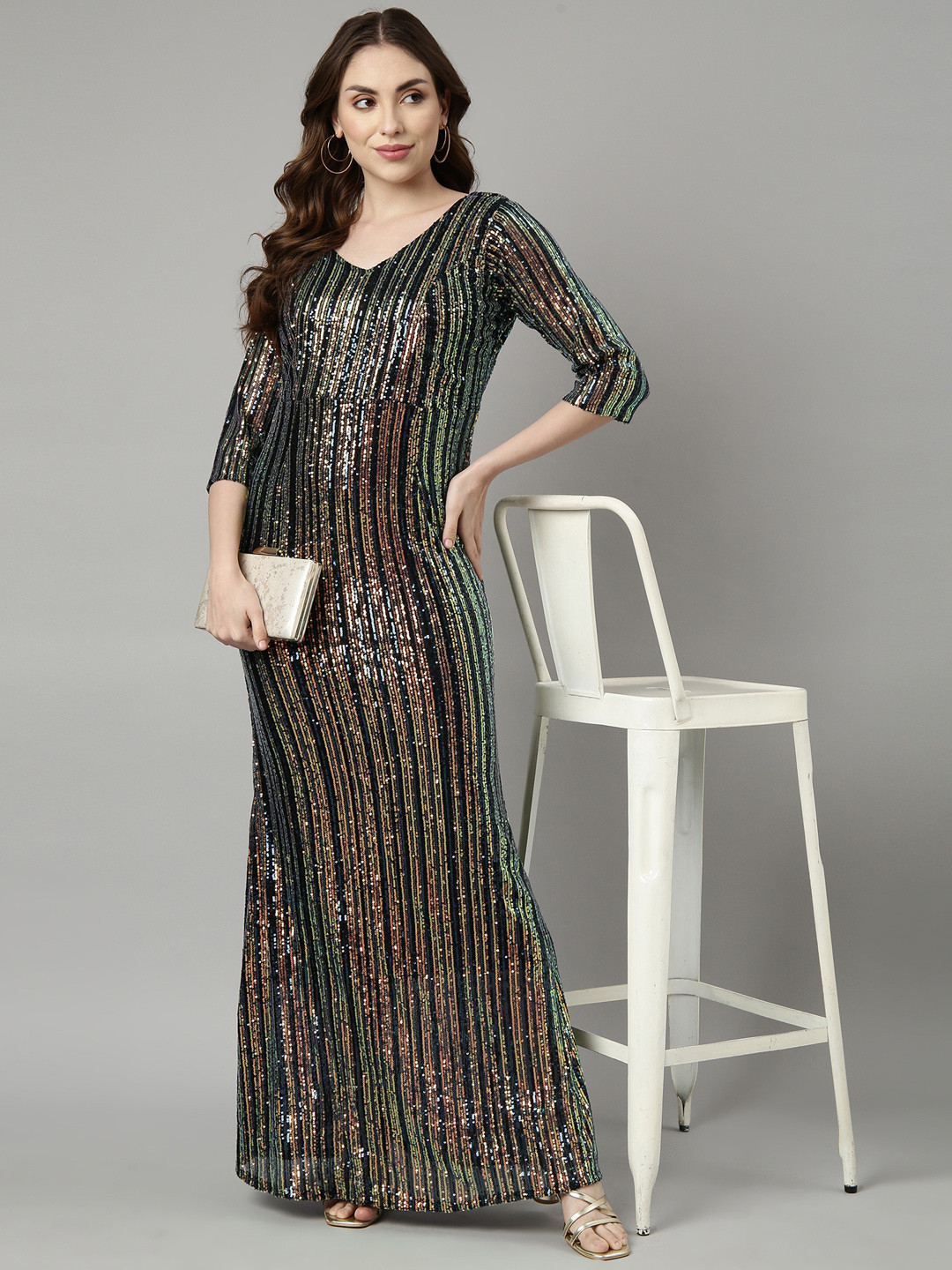 SHOWOFF Embellished Maxi Party Wear Dress