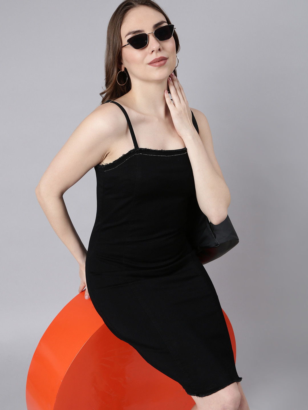 SHOWOFF Shoulder Straps Bodycon Cotton Midi Opaque Casual Dress