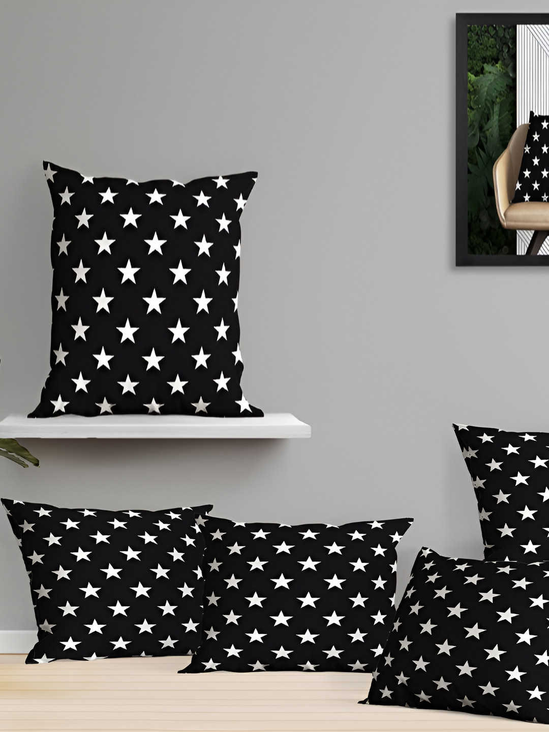 OASIS Black & White 5 Pieces Ethnic Motifs Cotton Square Cushion Covers