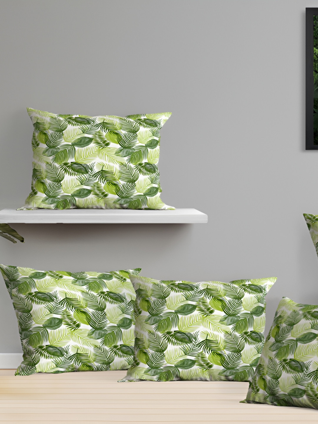 OASIS Green 5 Pieces Floral Cotton Square Cushion Covers