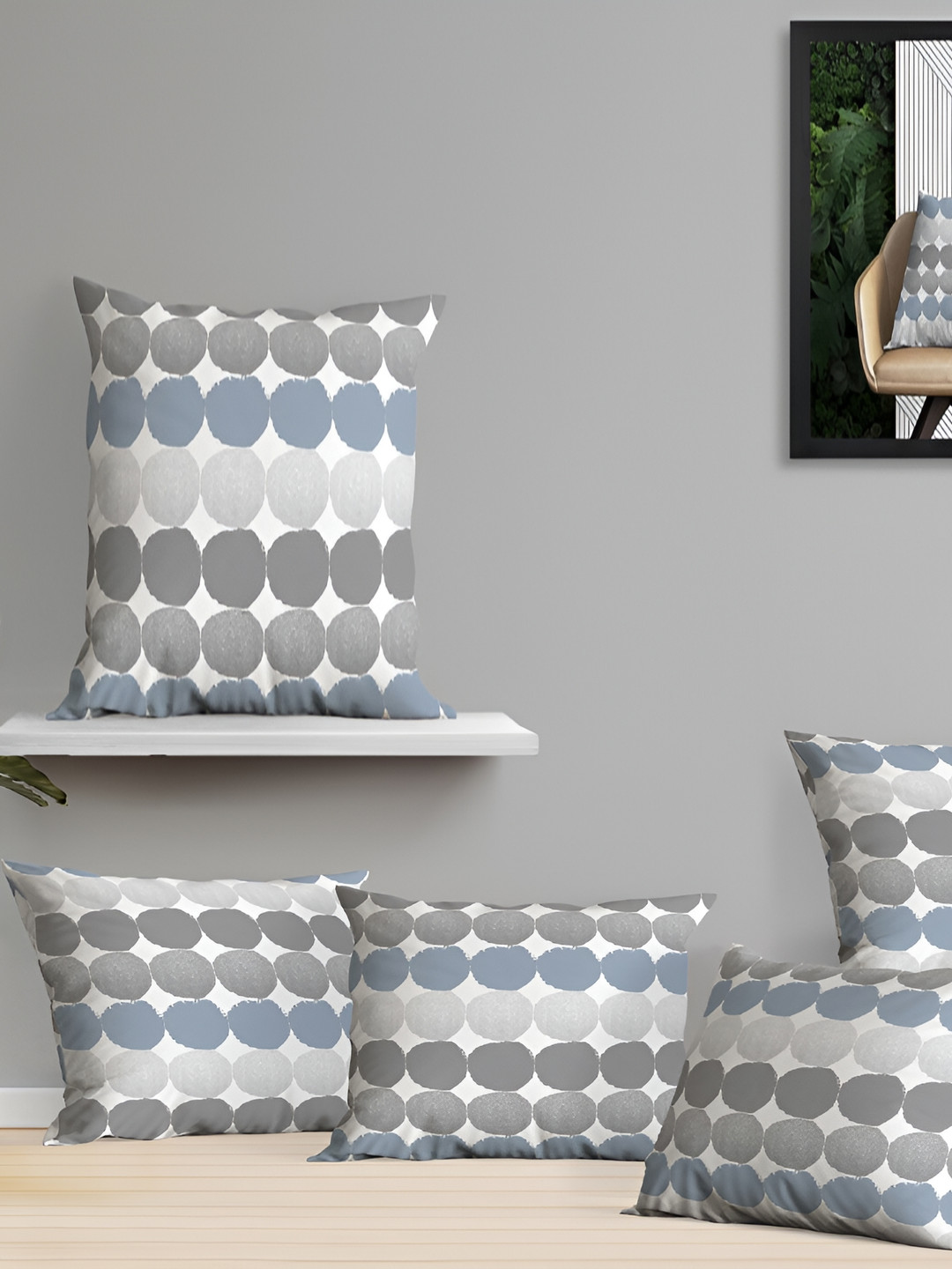 OASIS Grey Set of 5 Geometric Square Cotton Cushion Covers