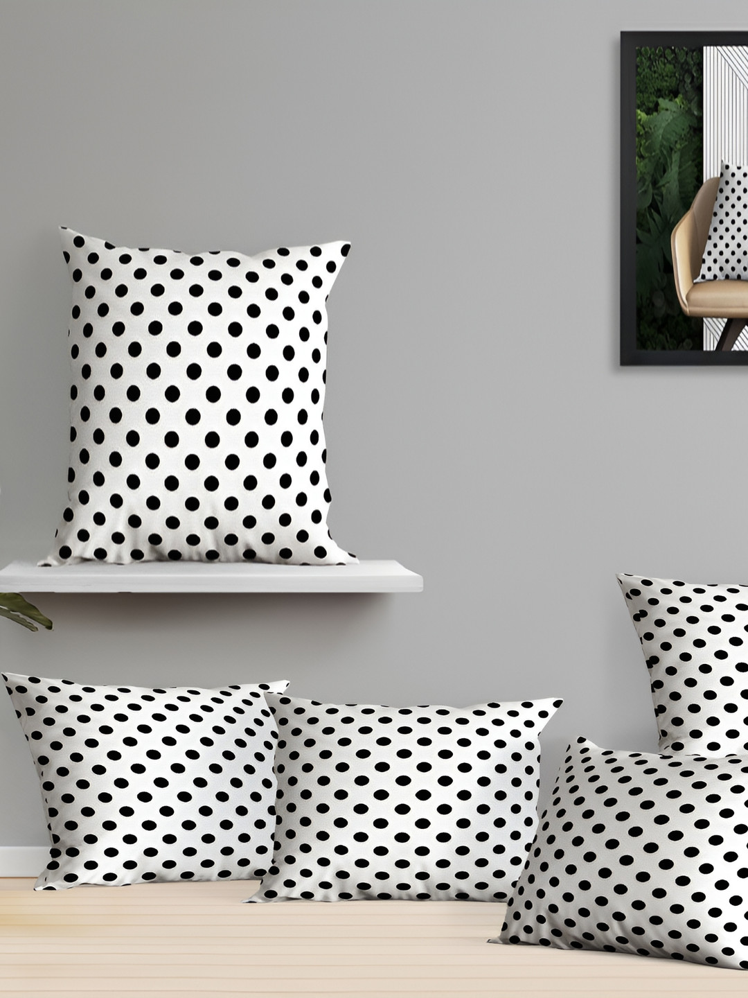 OASIS white & Black 5 Pieces Geometric Cotton Square Cushion Covers