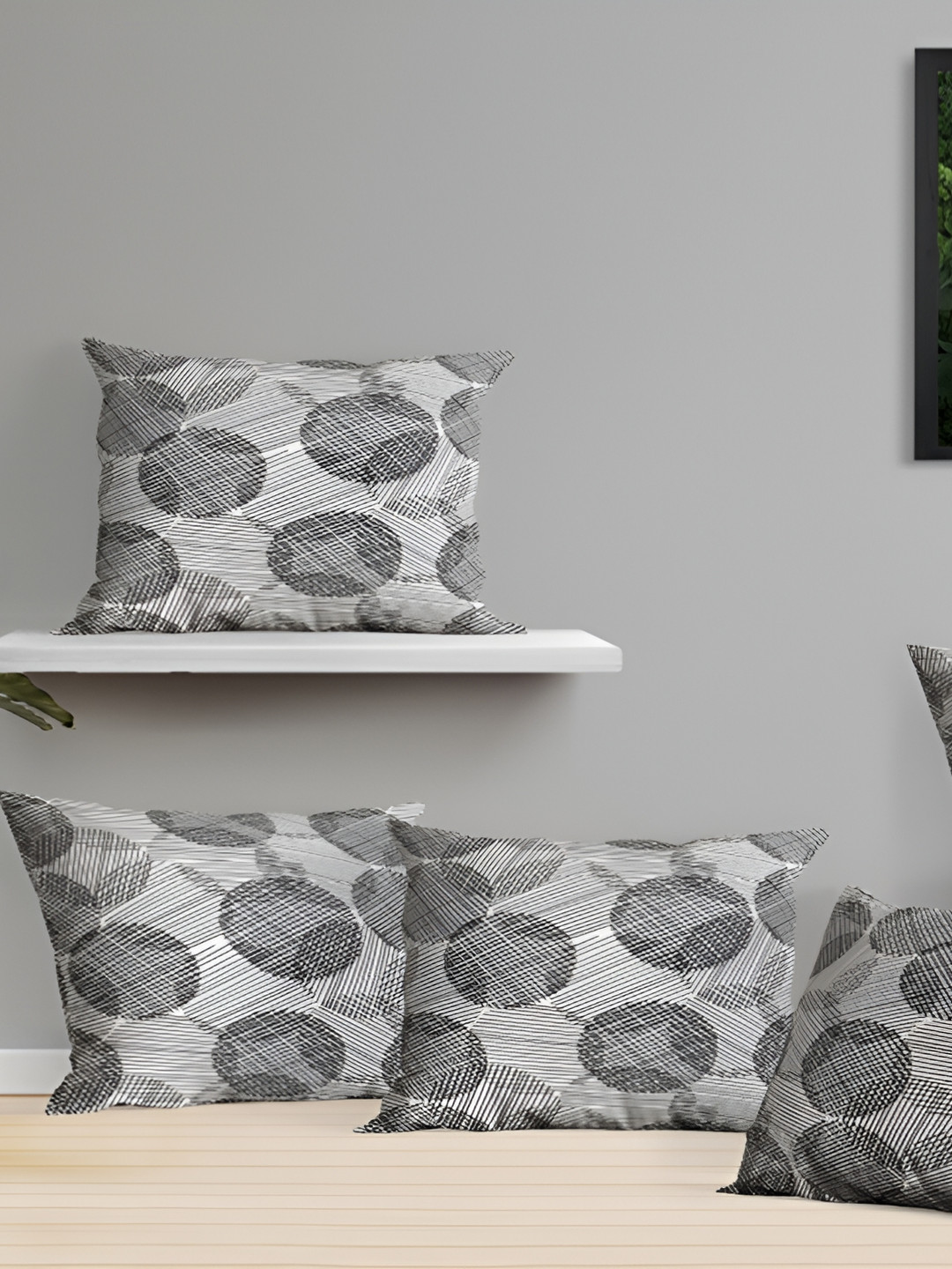 OASIS Grey 5 Pieces Geometric Cotton Square Cushion Covers