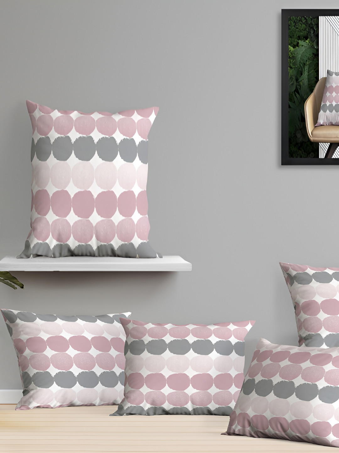 OASIS Pink & White 5 Pieces Geometric Cotton Square Cushion Covers