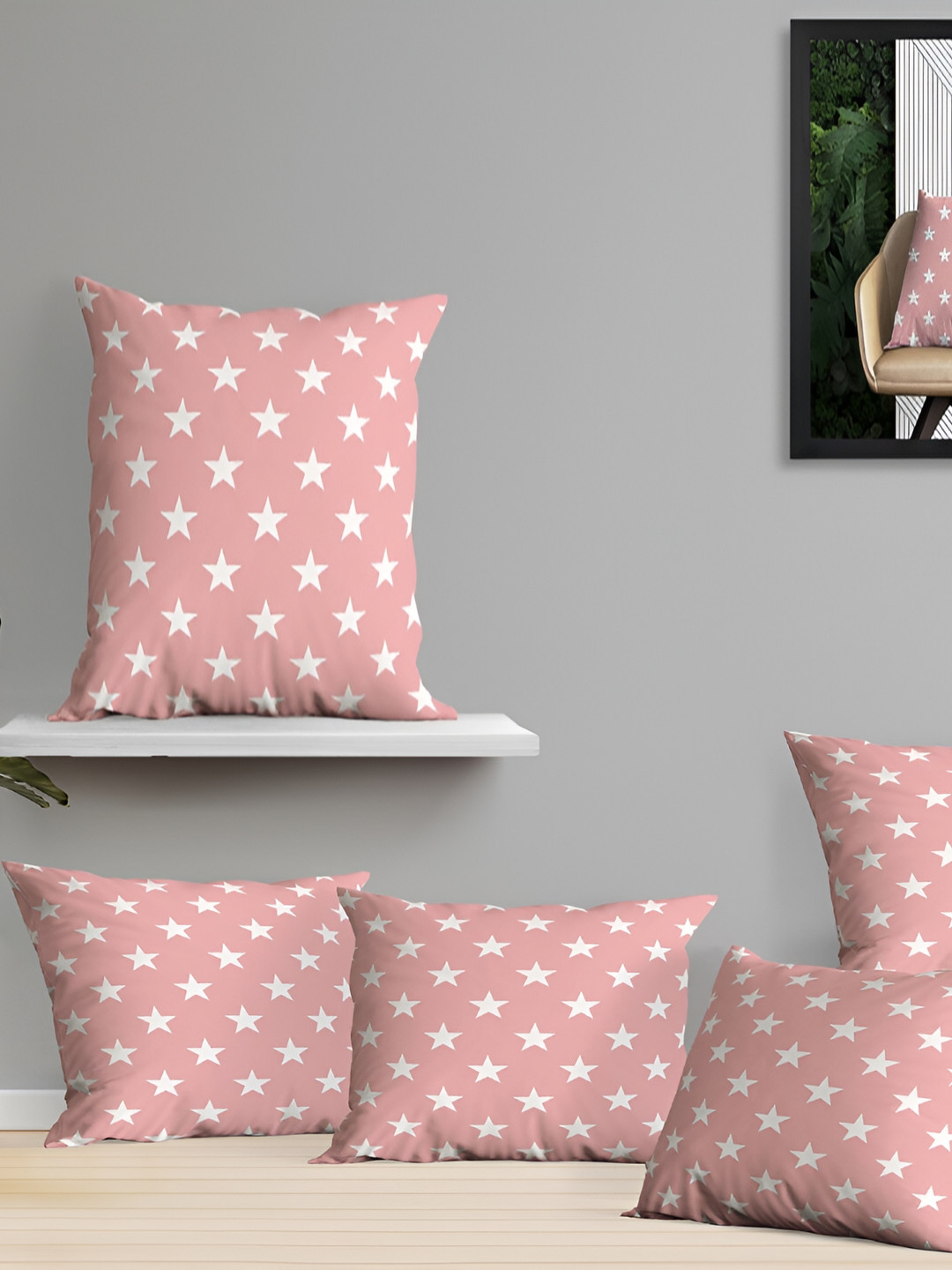 OASIS Pink Ethnic Motifs Cotton Washable 5 Rectangle Cushion Covers -16x16In