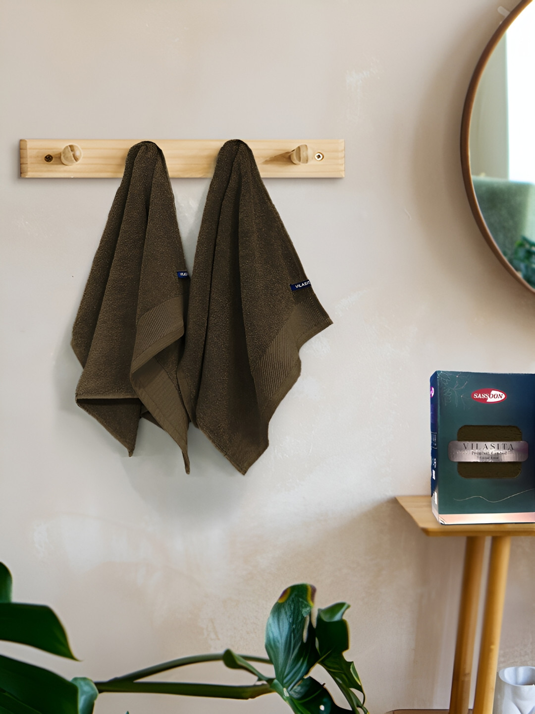 Sassoon Coffee Brown 2 Pieces 650 GSM Cotton Hand Towels