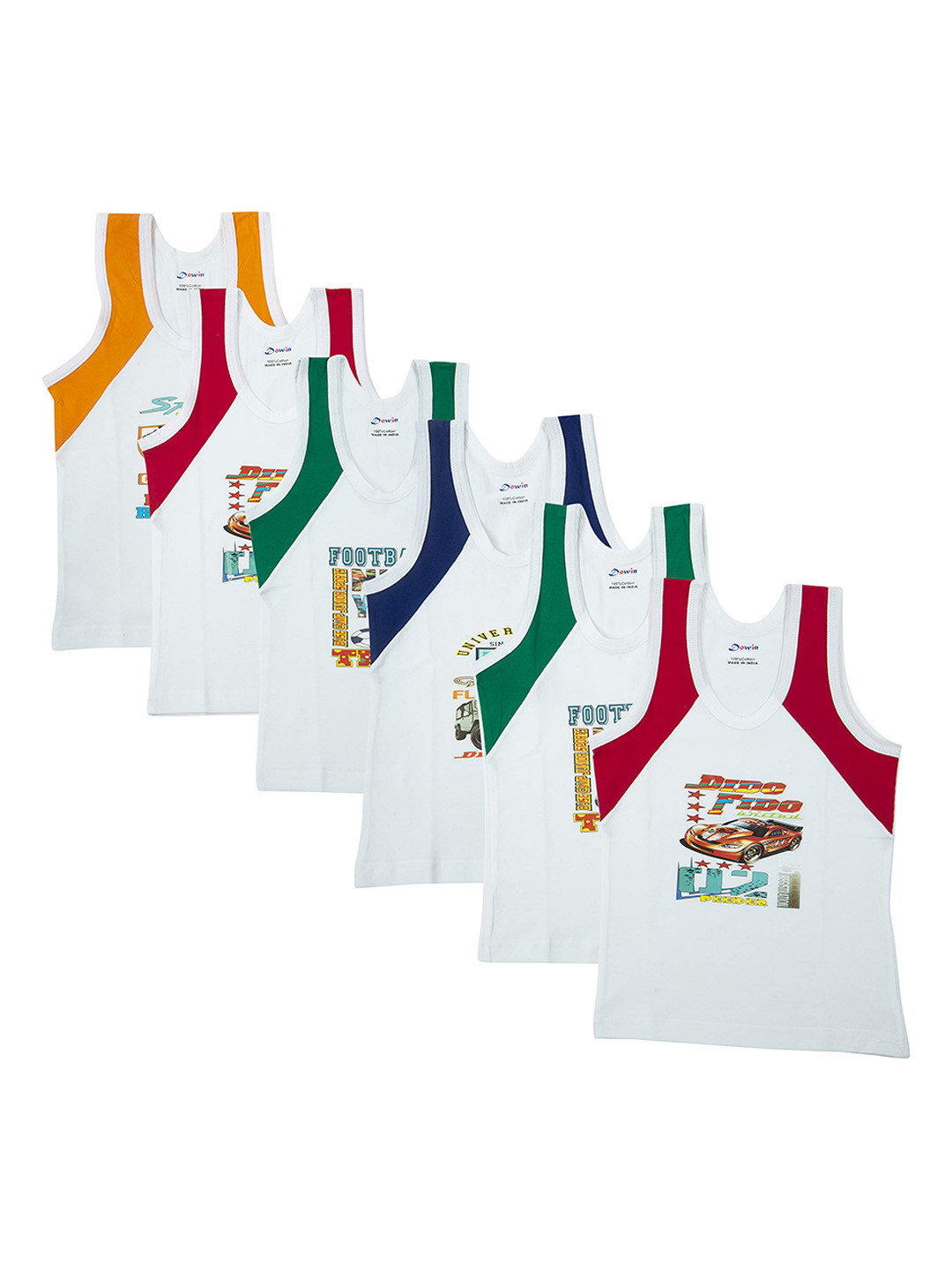 Dowin Infant Boys Pack Of 6 Printed Cotton Undershirt Vest DOWIN_013C6_Zoom_40
