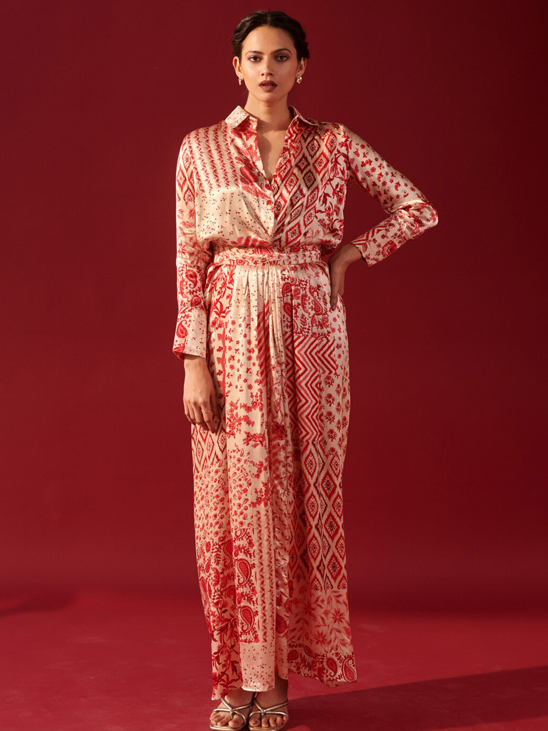 Ambraee Ethnic Printed Shirt With Skirt