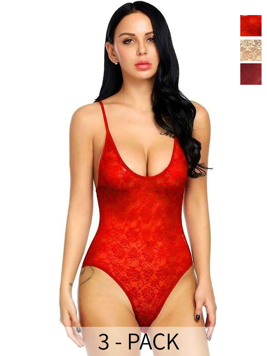 Aamarsh Pack Of 3 Lace Self-Design Bodysuit