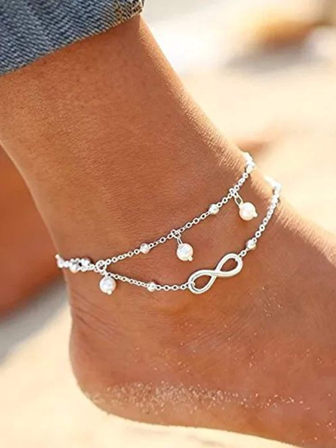 OOMPH  Pearls Beaded Layered Charm Bohemian Fashion Anklet