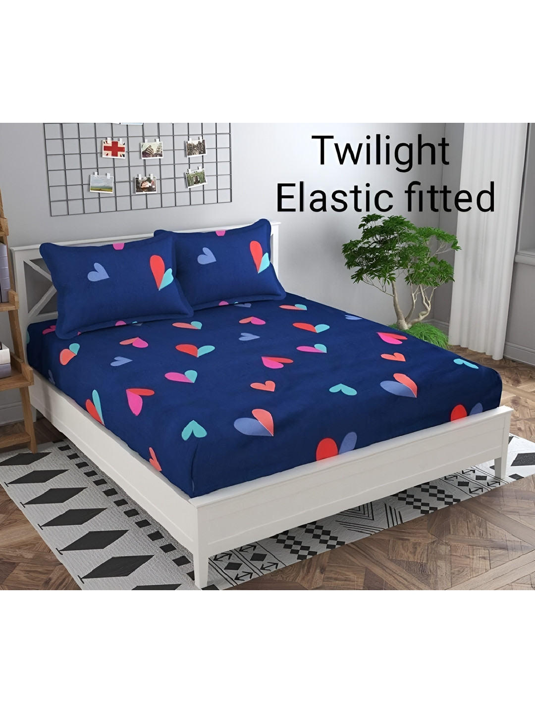 Laying Style Blue Conversational Polycotton 350 TC Queen Fine Bedsheet with 2 Pillow Covers-71 x 77 inches