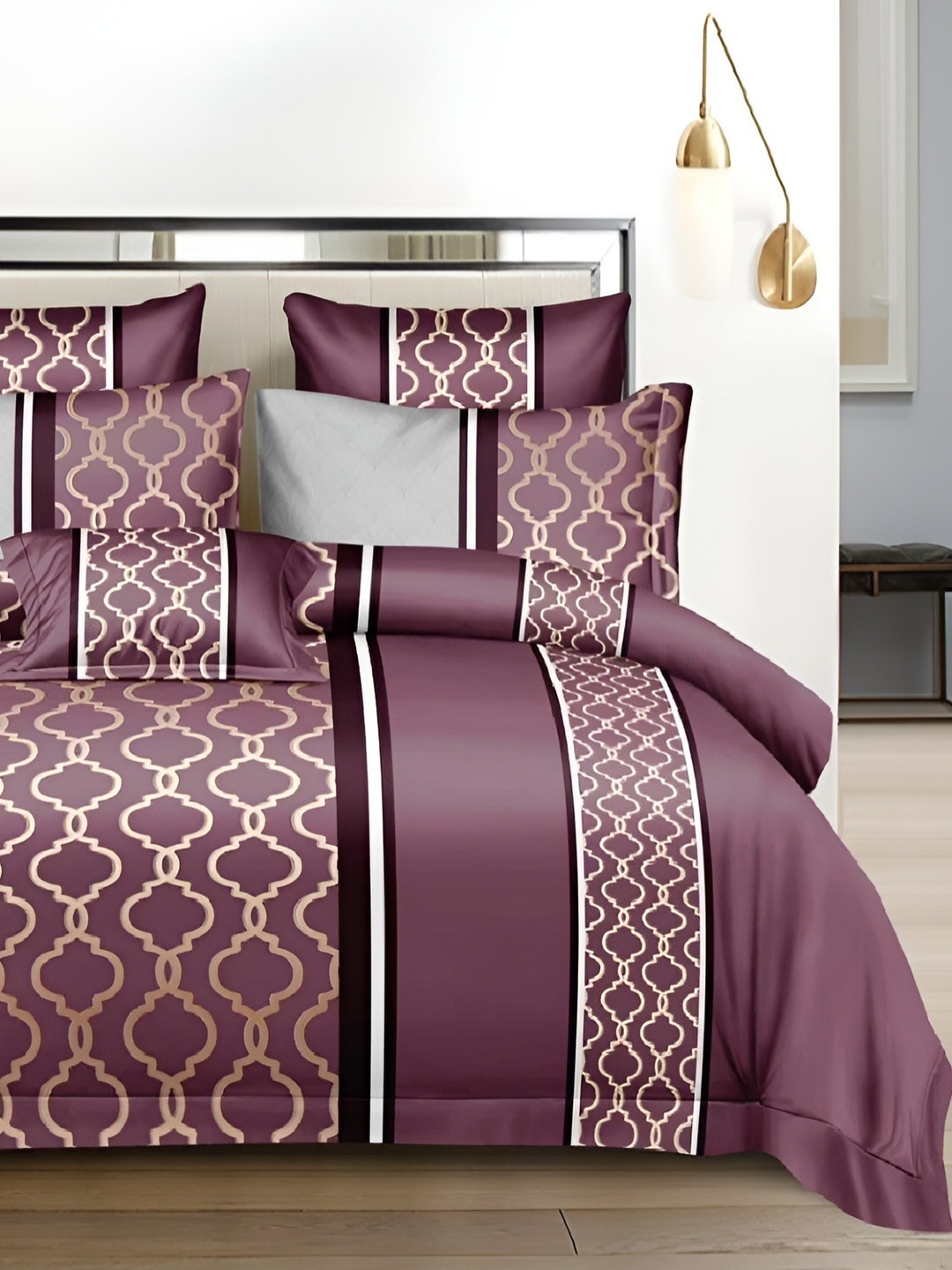 Laying Style Purple Ethnic Motifs Cotton 160 TC Queen Superfine Bedsheet with 2 Pillow Covers-71 x 77 inches