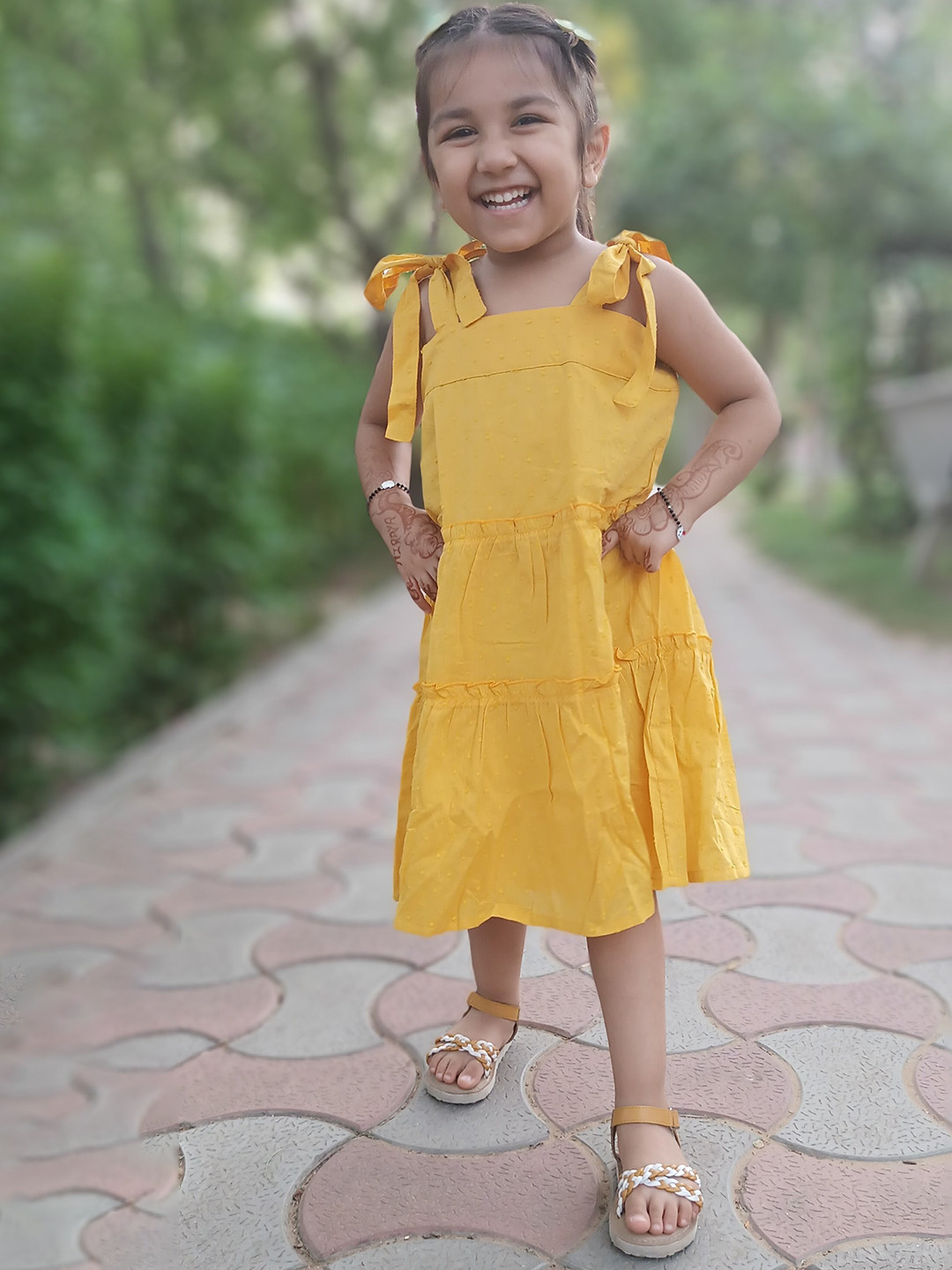 BAESD Cotton A Line Tie Up Tier Dress