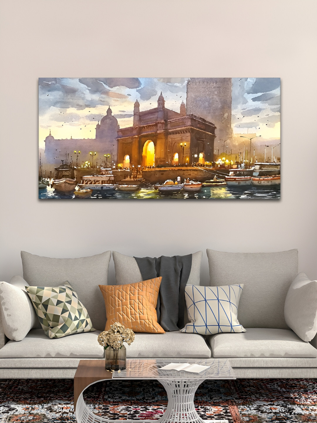 VibeCrafts Gateway Of India Canvas Wall Rectangle Paintings Wall Art -48 x 24 In