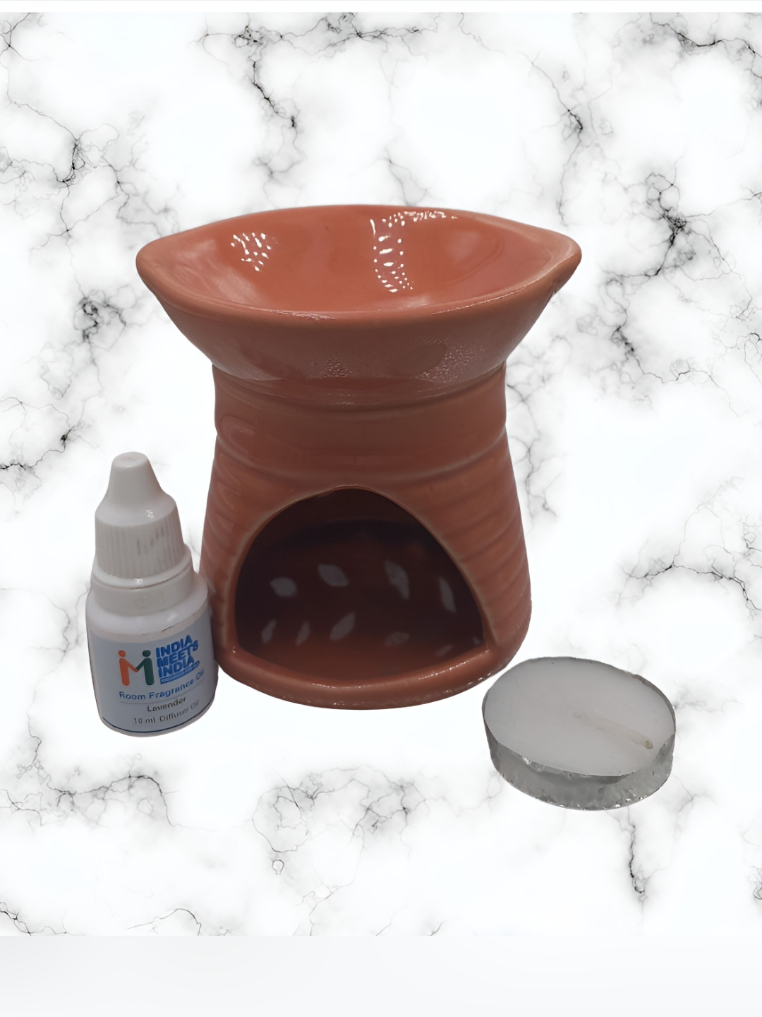 INDIA MEETS INDIA Brown 3 Pcs Aroma Oil Diffusers & Candle With Essential Oil 10 ml