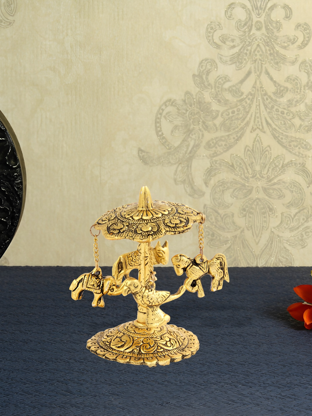 HANDICRAFTS PARADISE Chakri Swing Gold Metal Metallic Kid Room Small Showpiece - 4.4 Inches