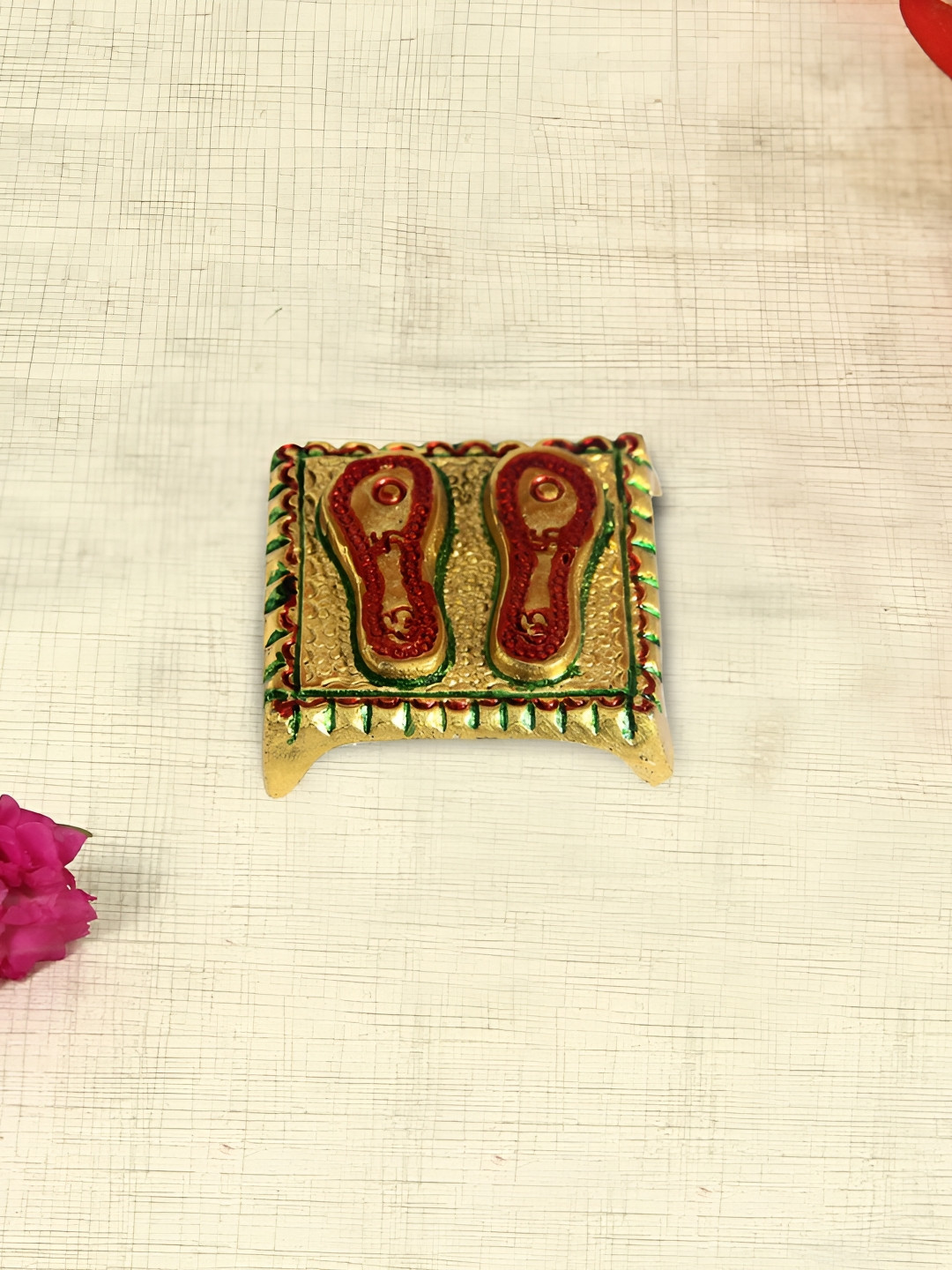 HANDICRAFTS PARADISE Charan Paduka Gold Metal Metallic Prayer Room Hand-Crafted Small Showpiece - 0.8 Inches