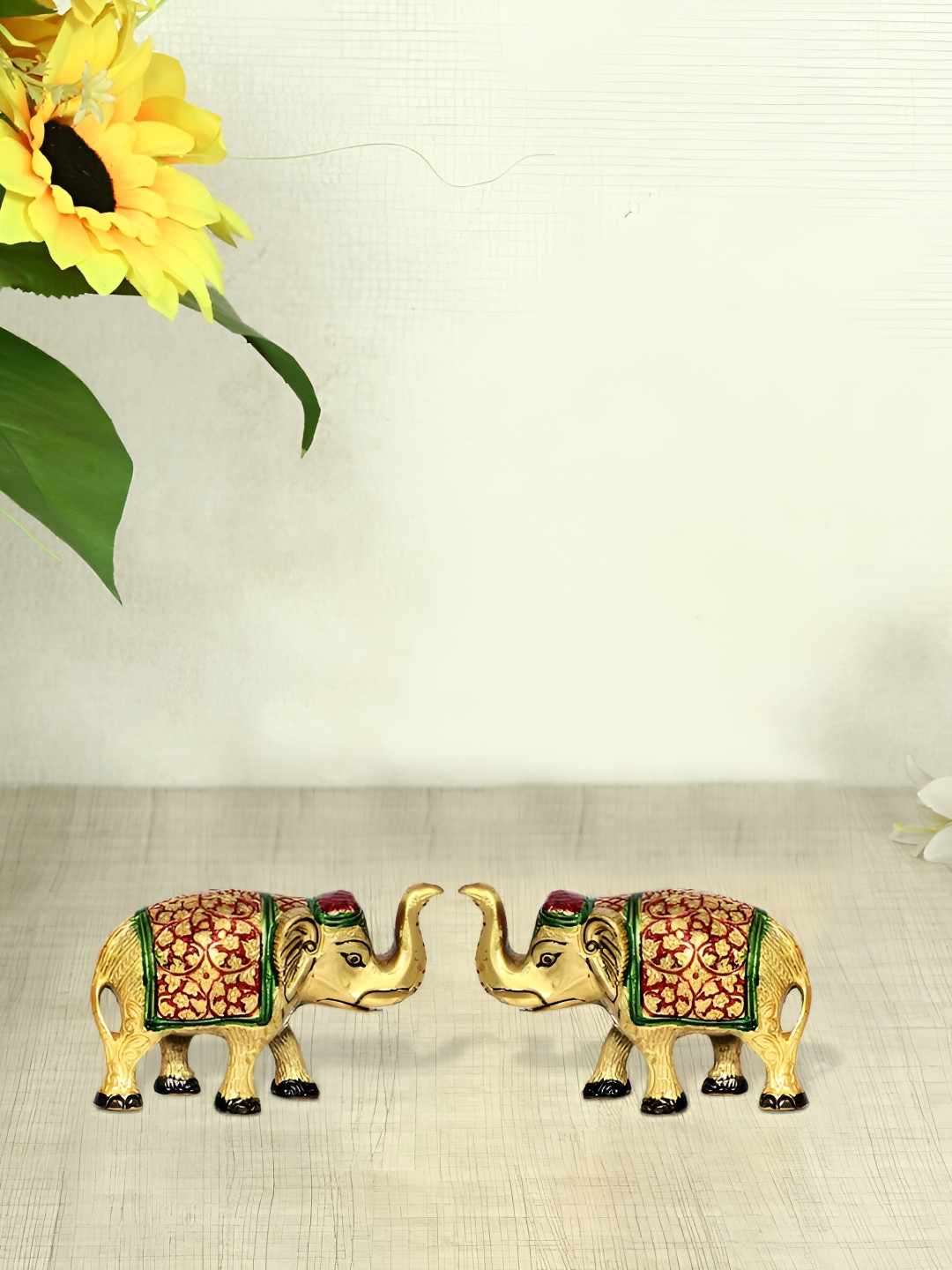 HANDICRAFTS PARADISE Elephant Gold Metal Metallic Garden Set of 2 Tiny Showpieces - 3.2 Inches