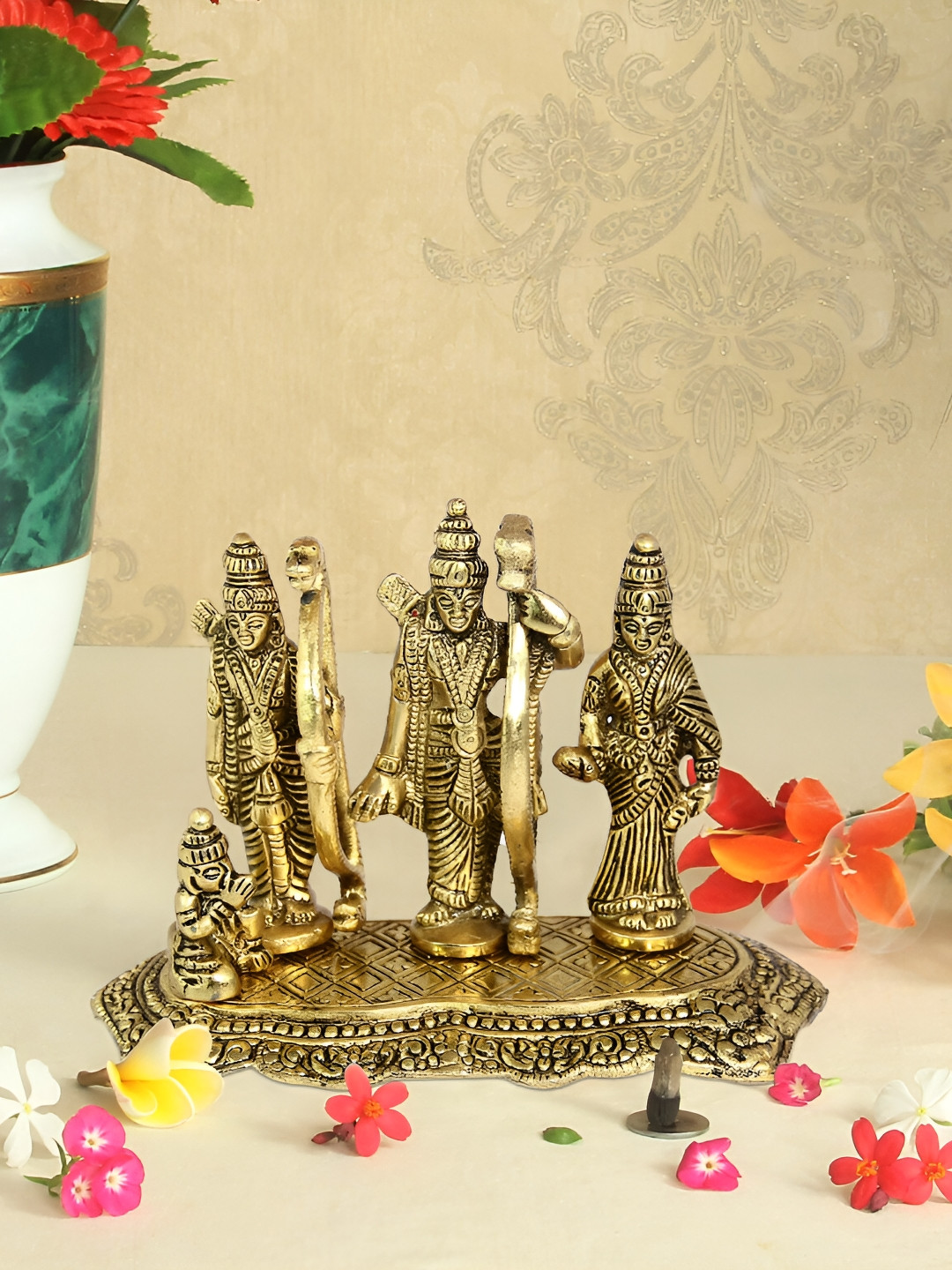 HANDICRAFTS PARADISE Ramdarbar Gold Metal Metallic Prayer Room Small Showpiece - 3 Inches