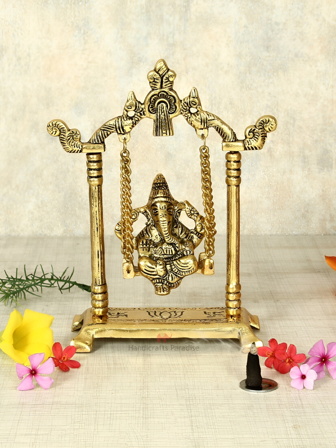 HANDICRAFTS PARADISE Gold-Toned Metal Ganesha Statue Showpiece