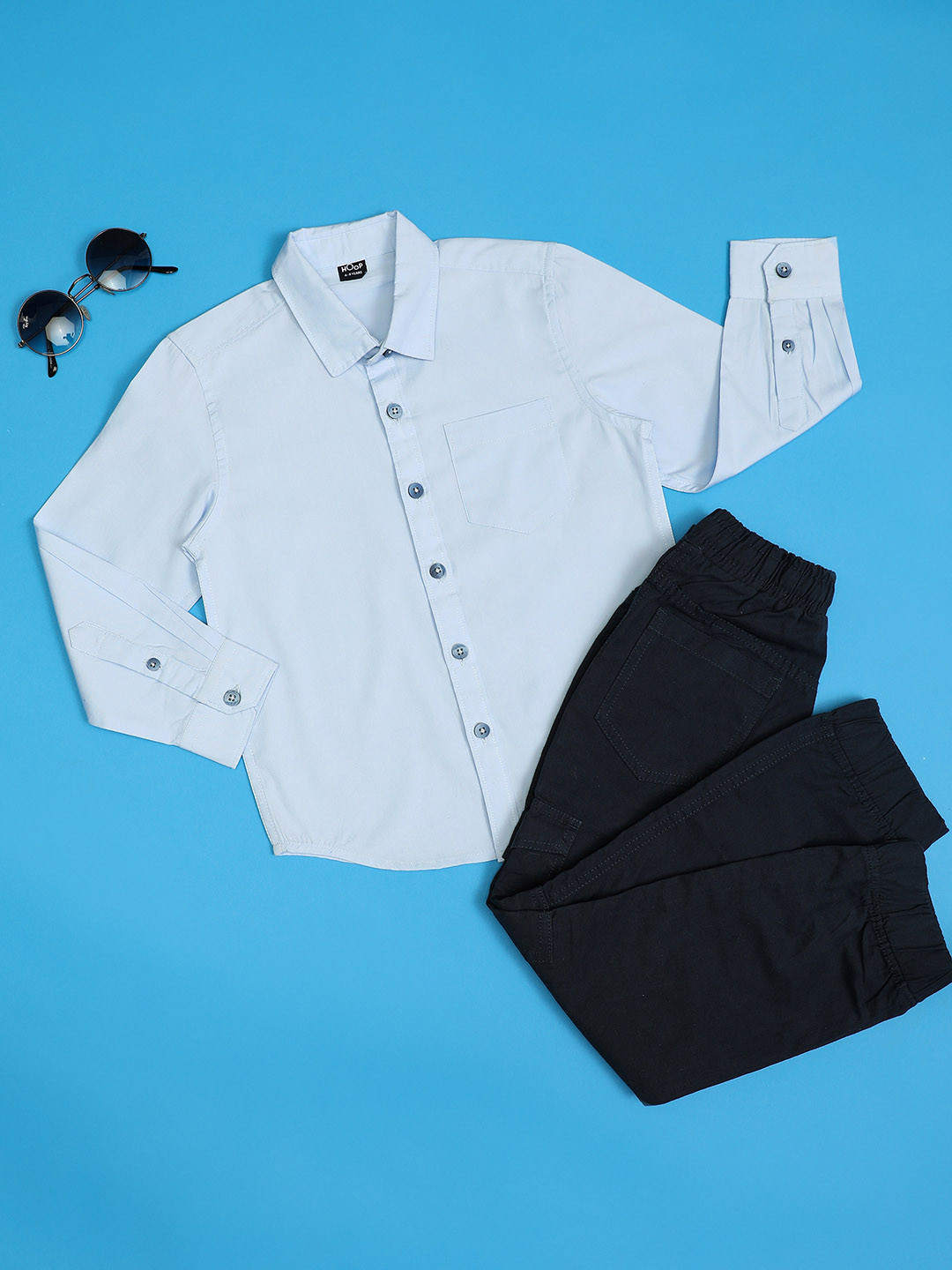 Hoop Boys Opaque Spread Collar Chest Pocket Full Sleeves Cotton Casual Regular Fit Shirt