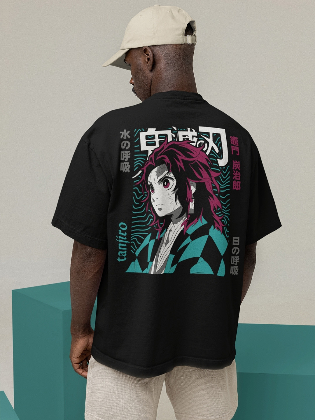 CAPTCHA Tanjiro Anime Printed Drop-shoulder Pure Cotton Oversized Tshirt