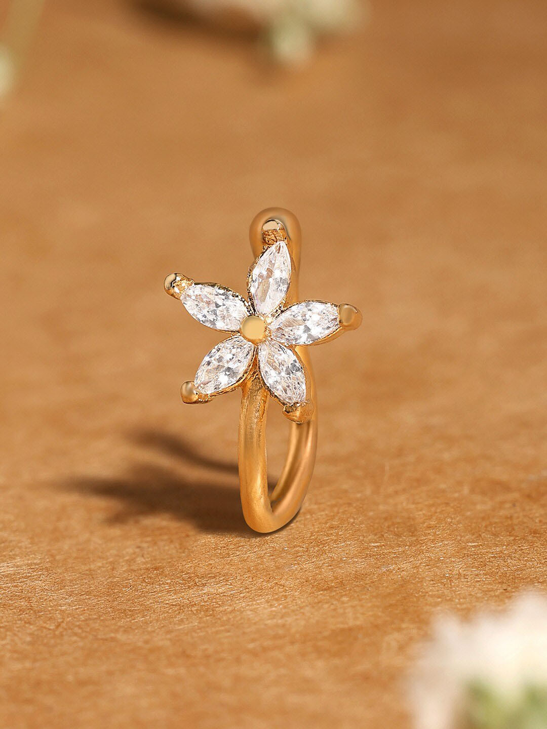 AMI Gold-Plated Cubic Zirconia-Studded Floral Clip On Contemporary Nosepin