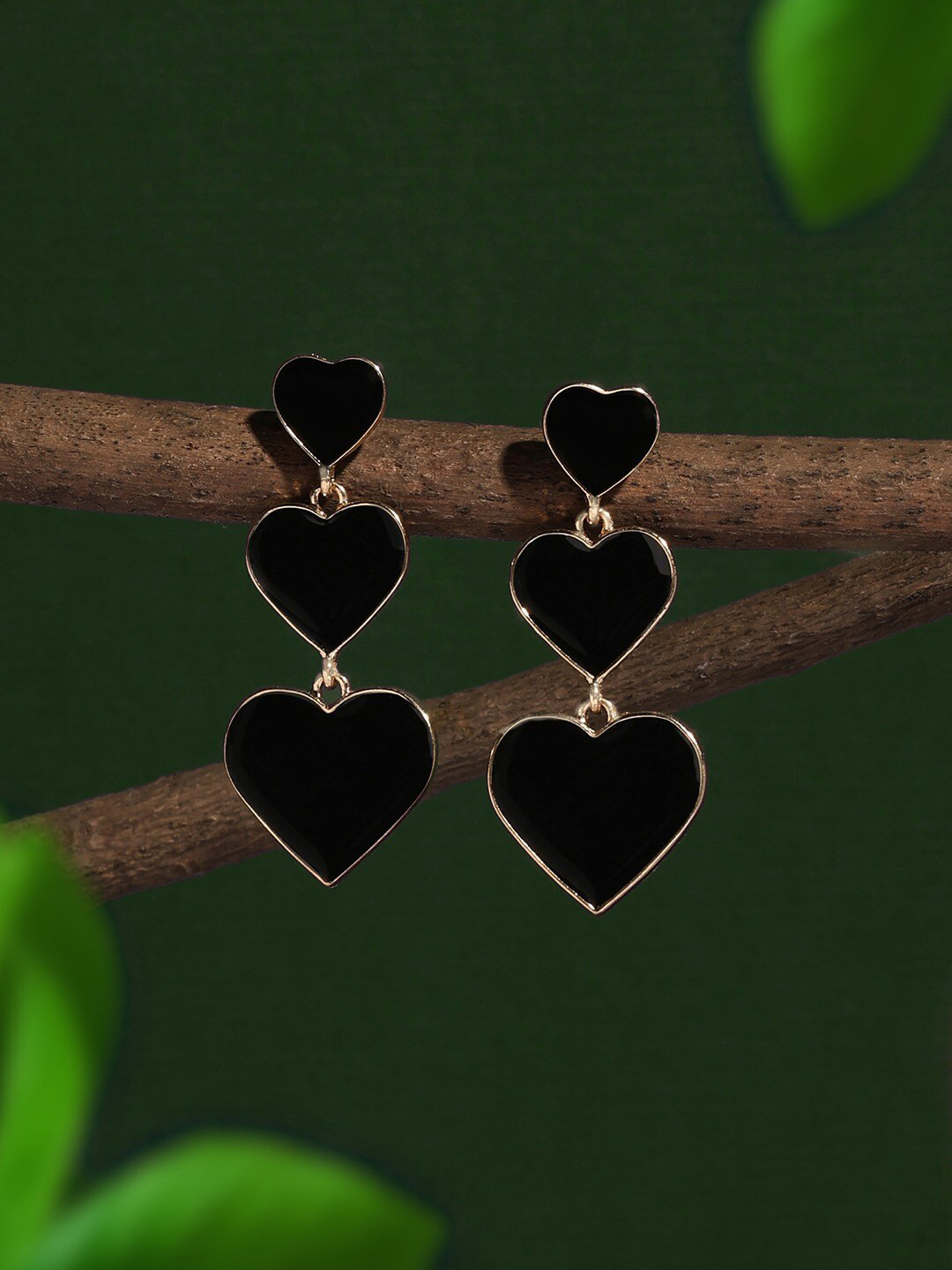 AMI Gold-Plated Heart Shaped Enamelled Drop Earrings