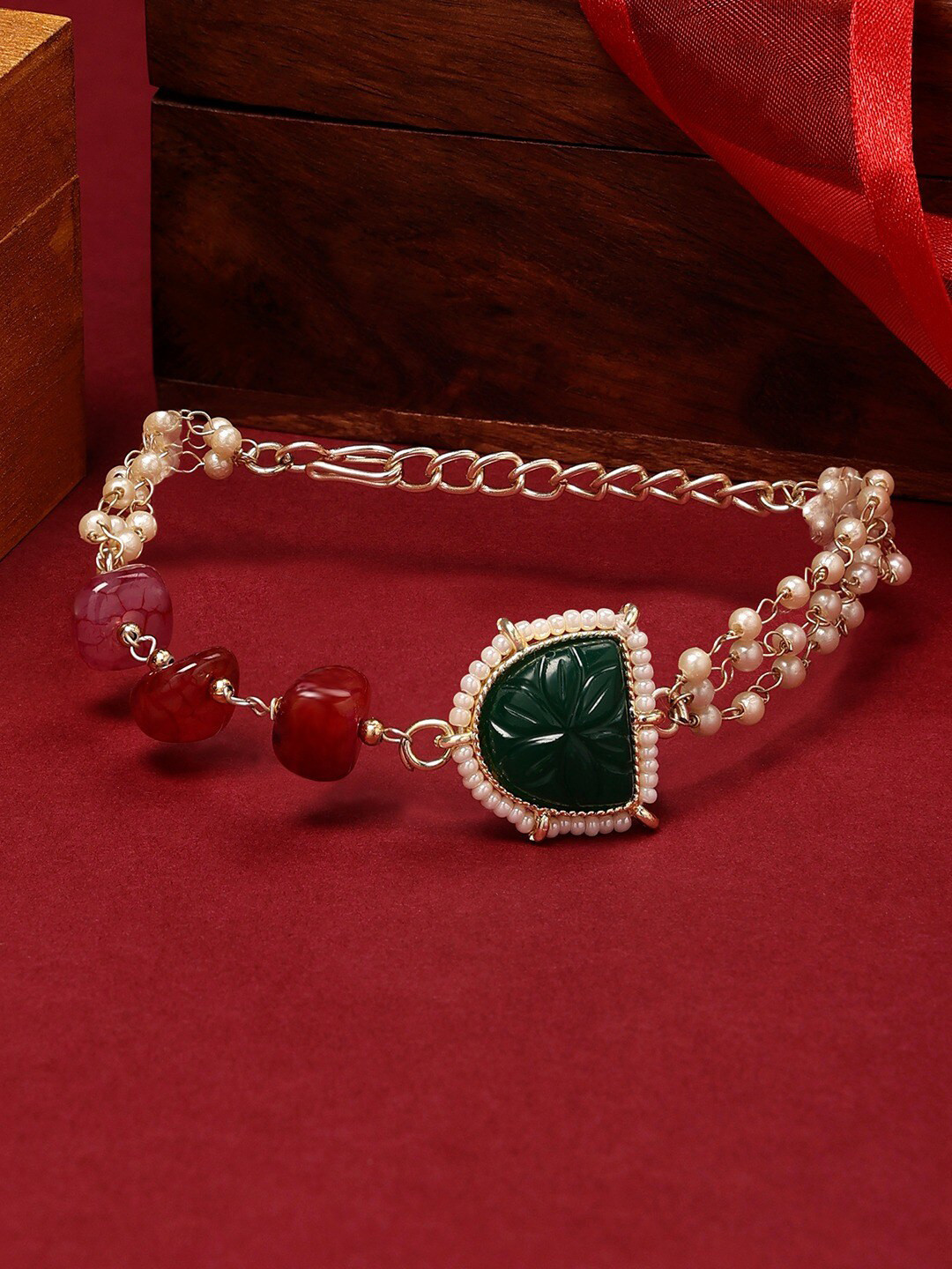 AMI Gold-Plated Stones & Beads Link Bracelet