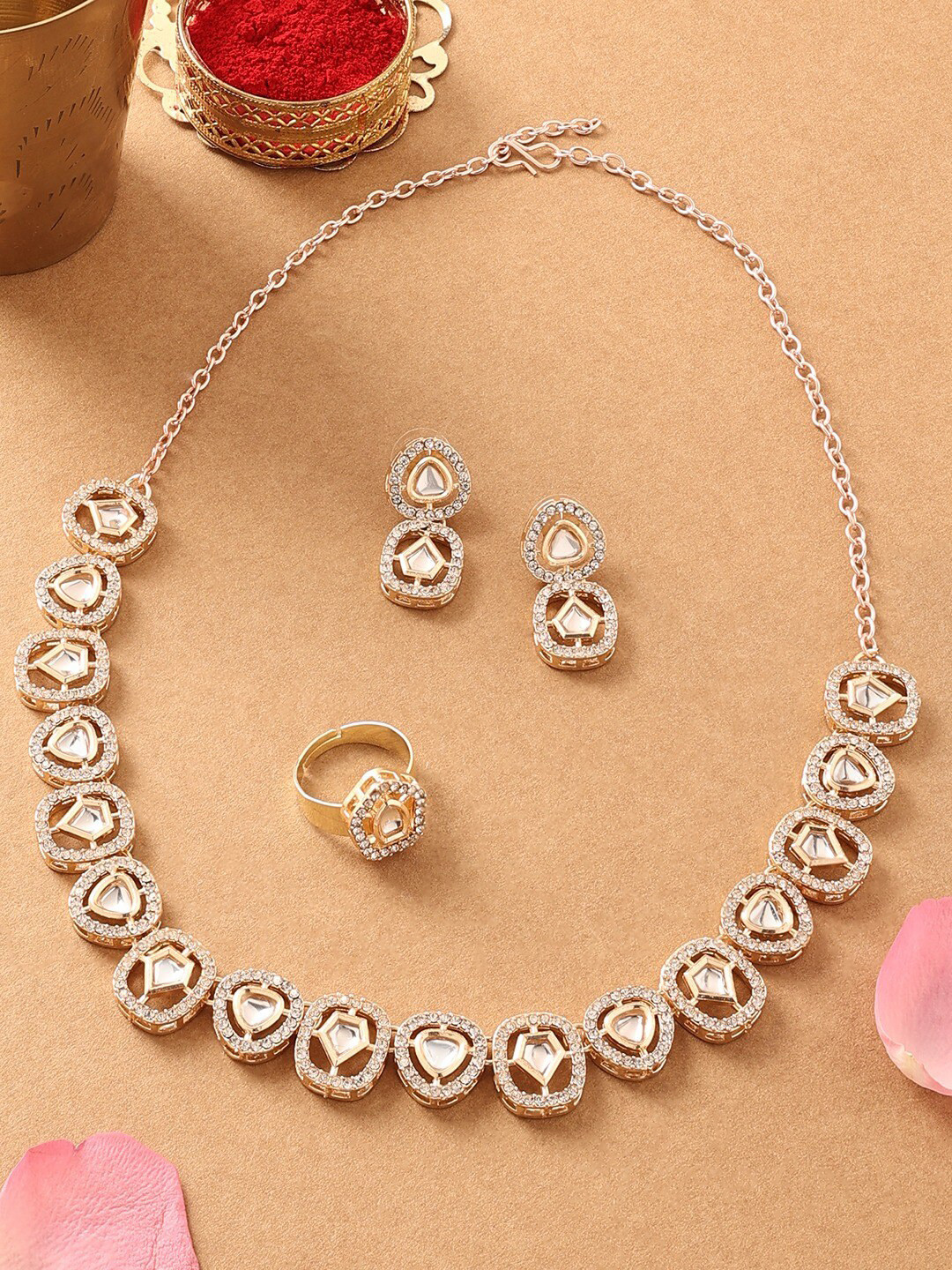 AMI Gold-Plated Kundan & AD-Studded Jewellery Set