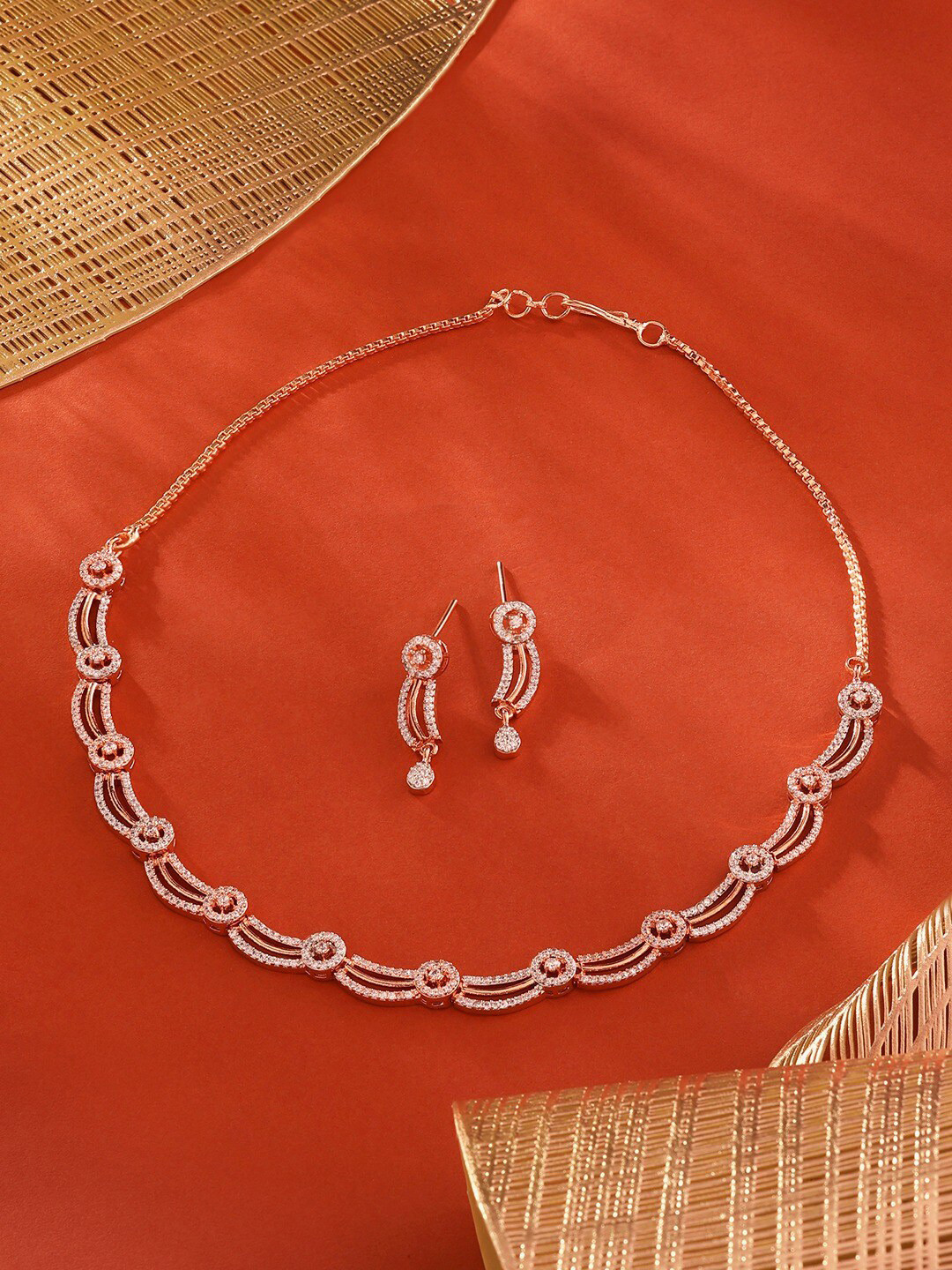 AMI Rose Gold-Plated Cubic Zirconia-Studded Jewellery Set