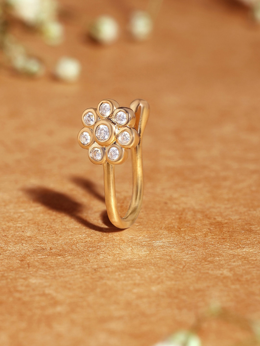 AMI Gold-Plated Cubic Zirconia-Studded Clip On Contemporary Nosepin