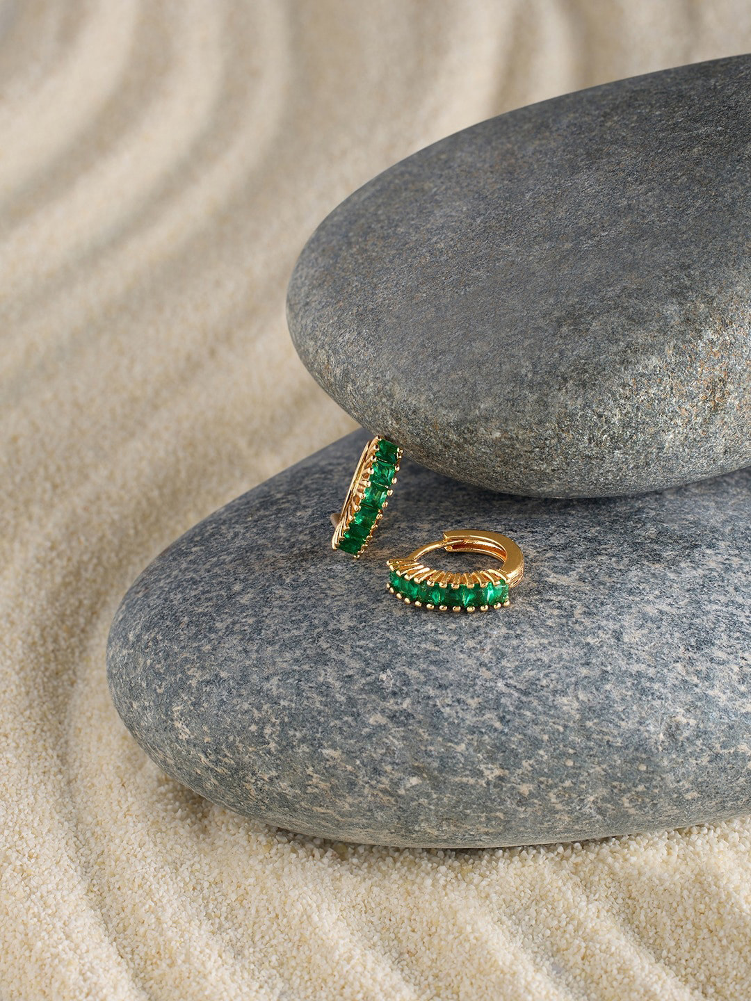 AMI Gold-Plated Cubic Zirconia-Studded Contemporary Hoop Earrings