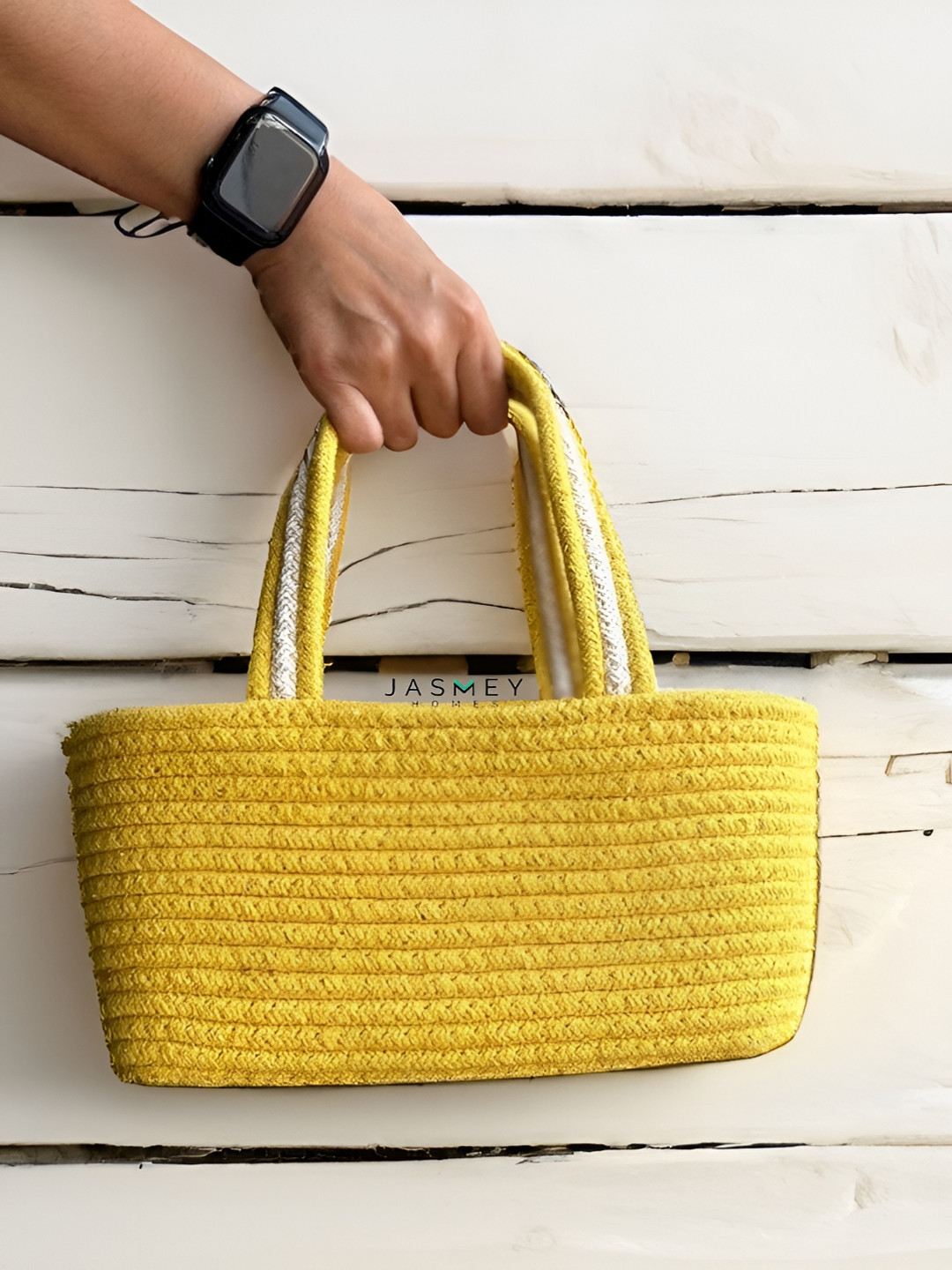 JASMEY HOMES Yellow Boho Basket Organiser