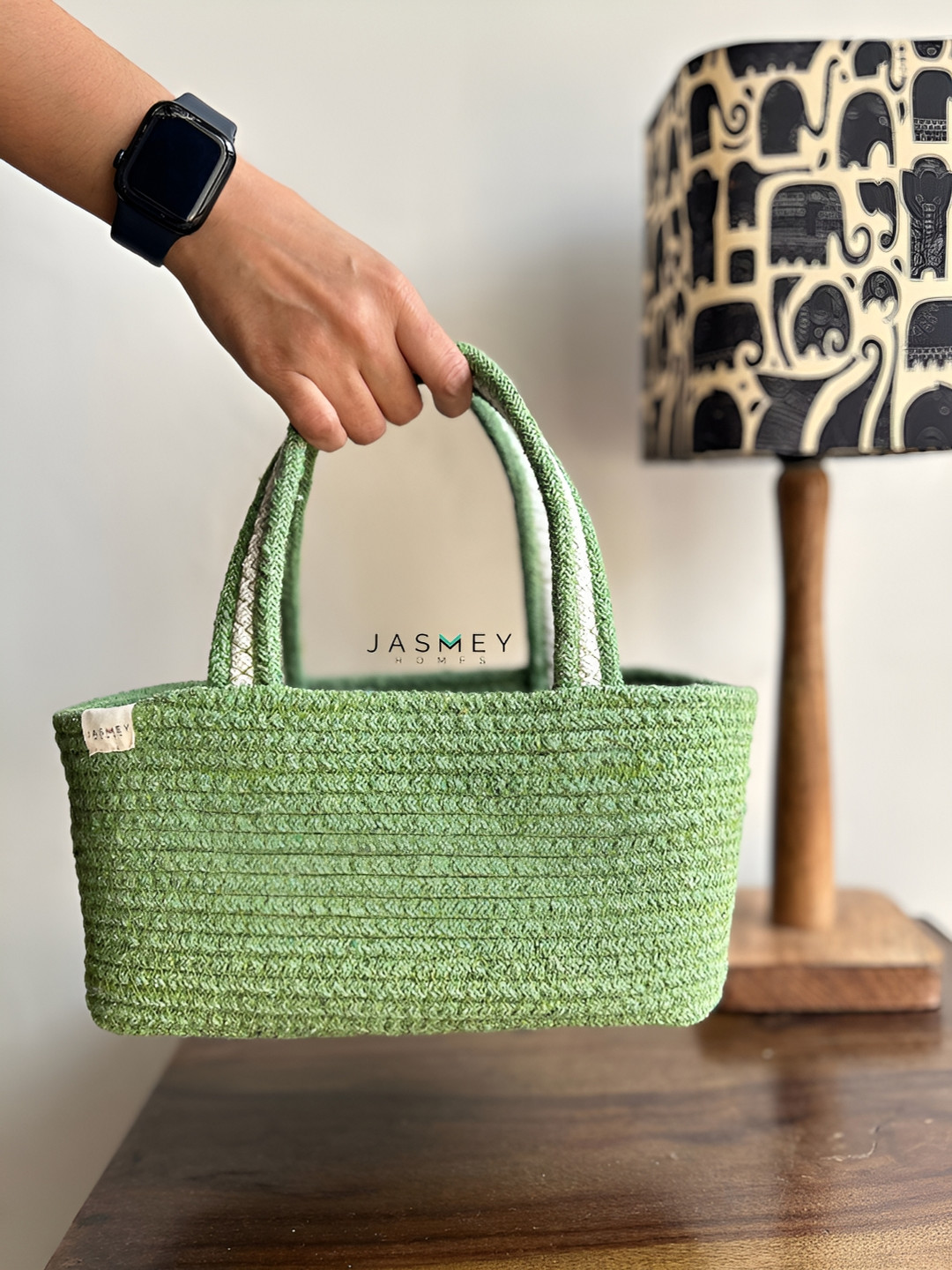 JASMEY HOMES Green Boho Basket Organiser