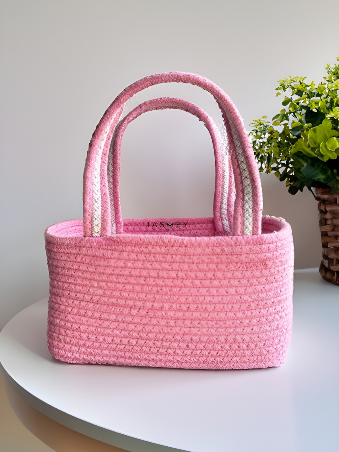 JASMEY HOMES Pink Boho Basket Organiser