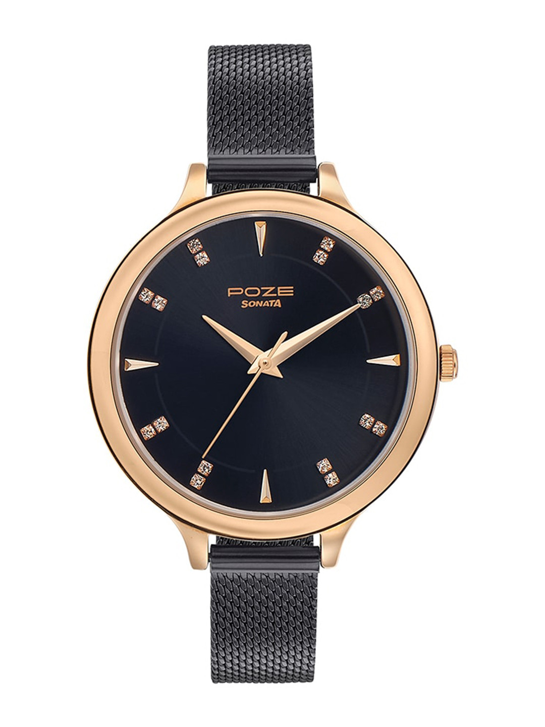 Sonata Poze Women Brass Embellished Dial & Bracelet Style Straps Analogue Watch SP80015KM01