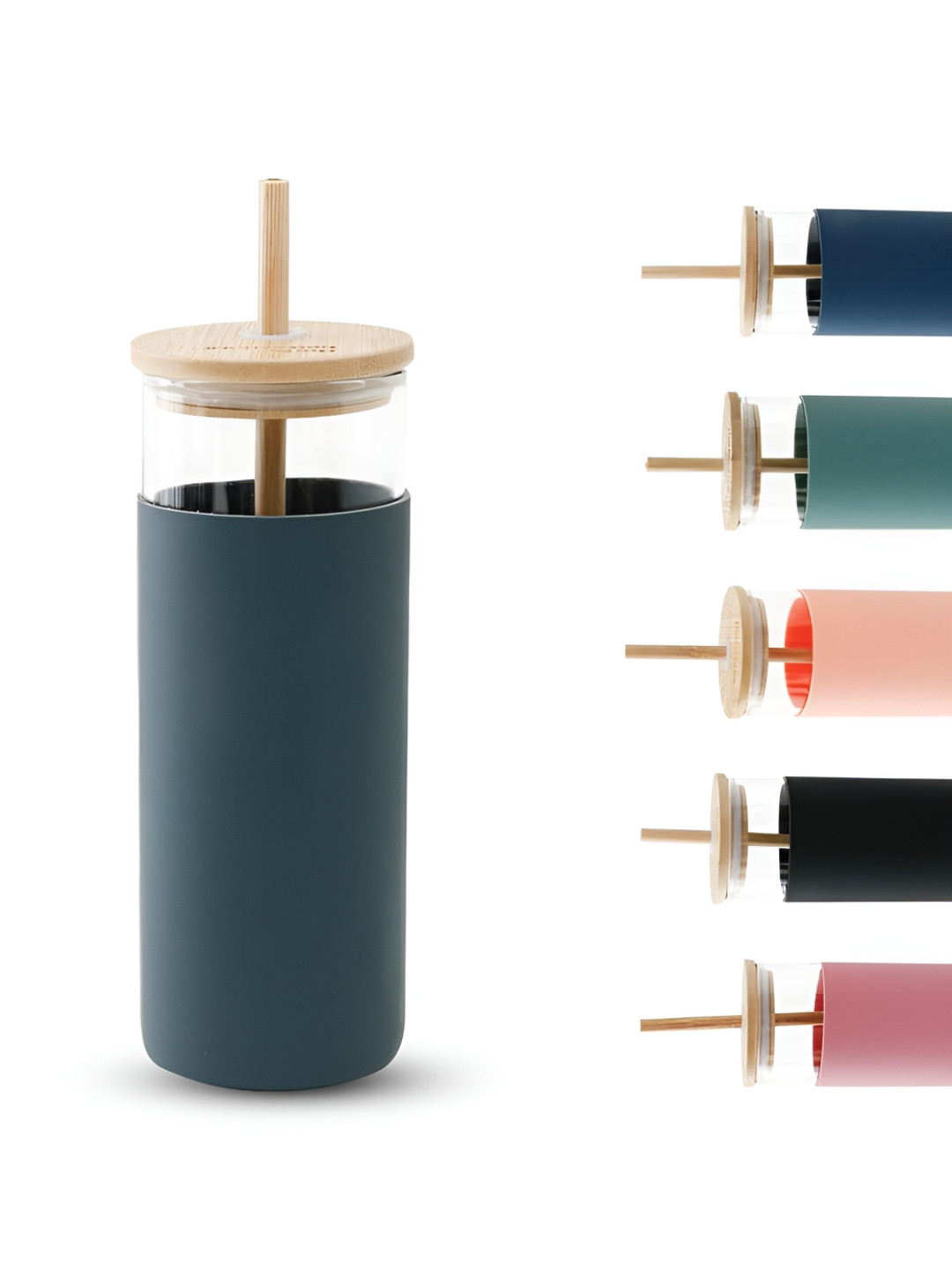 The Better Home Conical Shaped Grey Glass Microwave Safe Cup with Lid and Straw-450ml