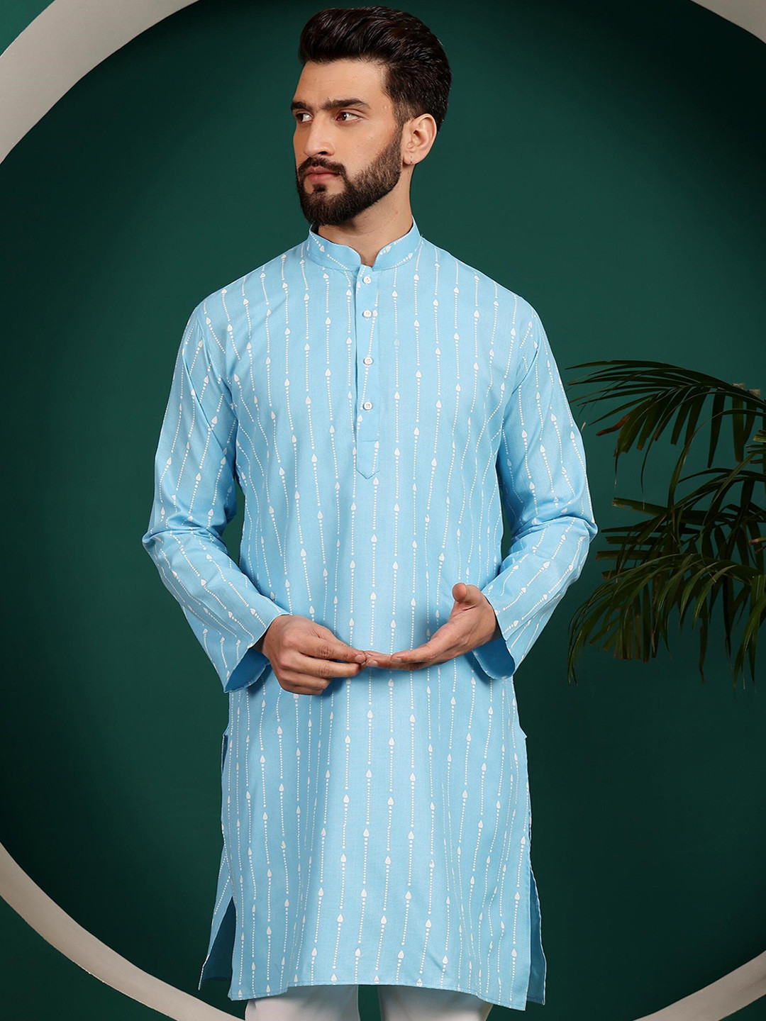 Armaan Ethnic Mandarin Collar Block Print Cotton Kurta