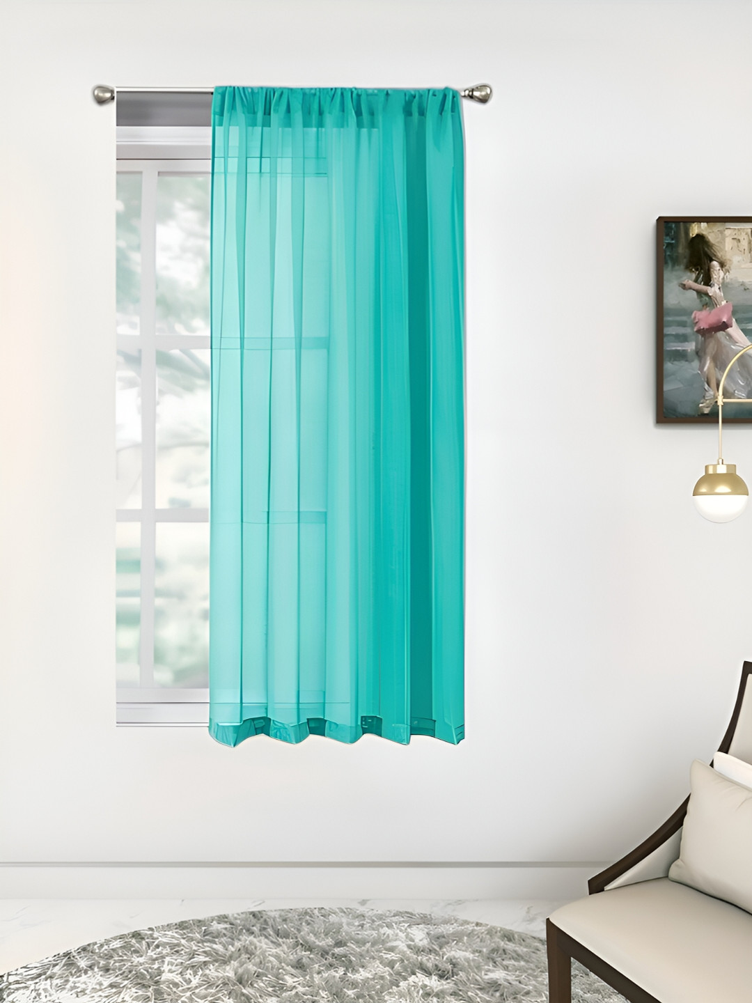 THE CONVERSION Turquoise Blue Sheer Window Curtain