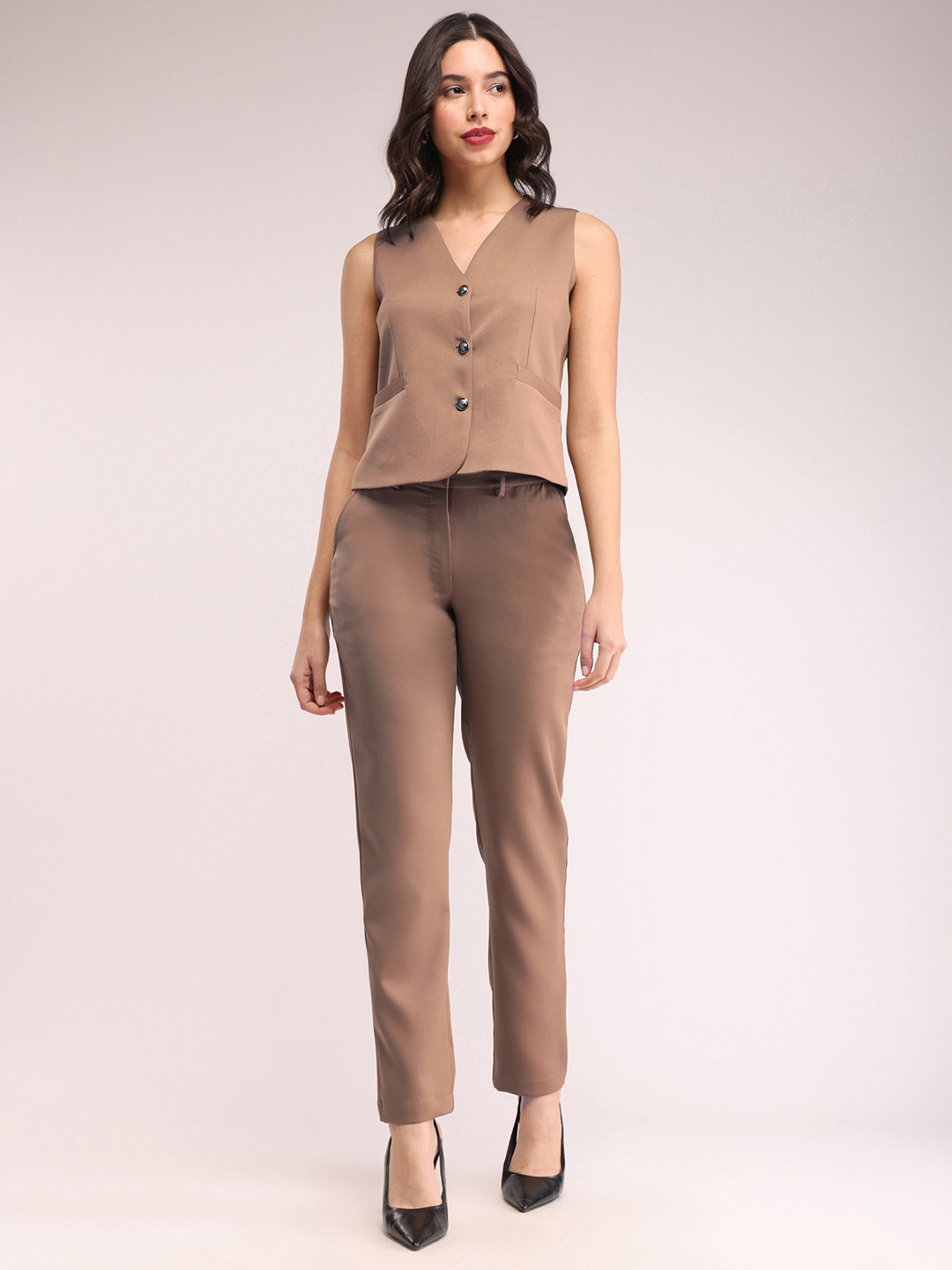 FableStreet V-Neck Sleeveless Waistcoat & Trouser Co-Ord Set